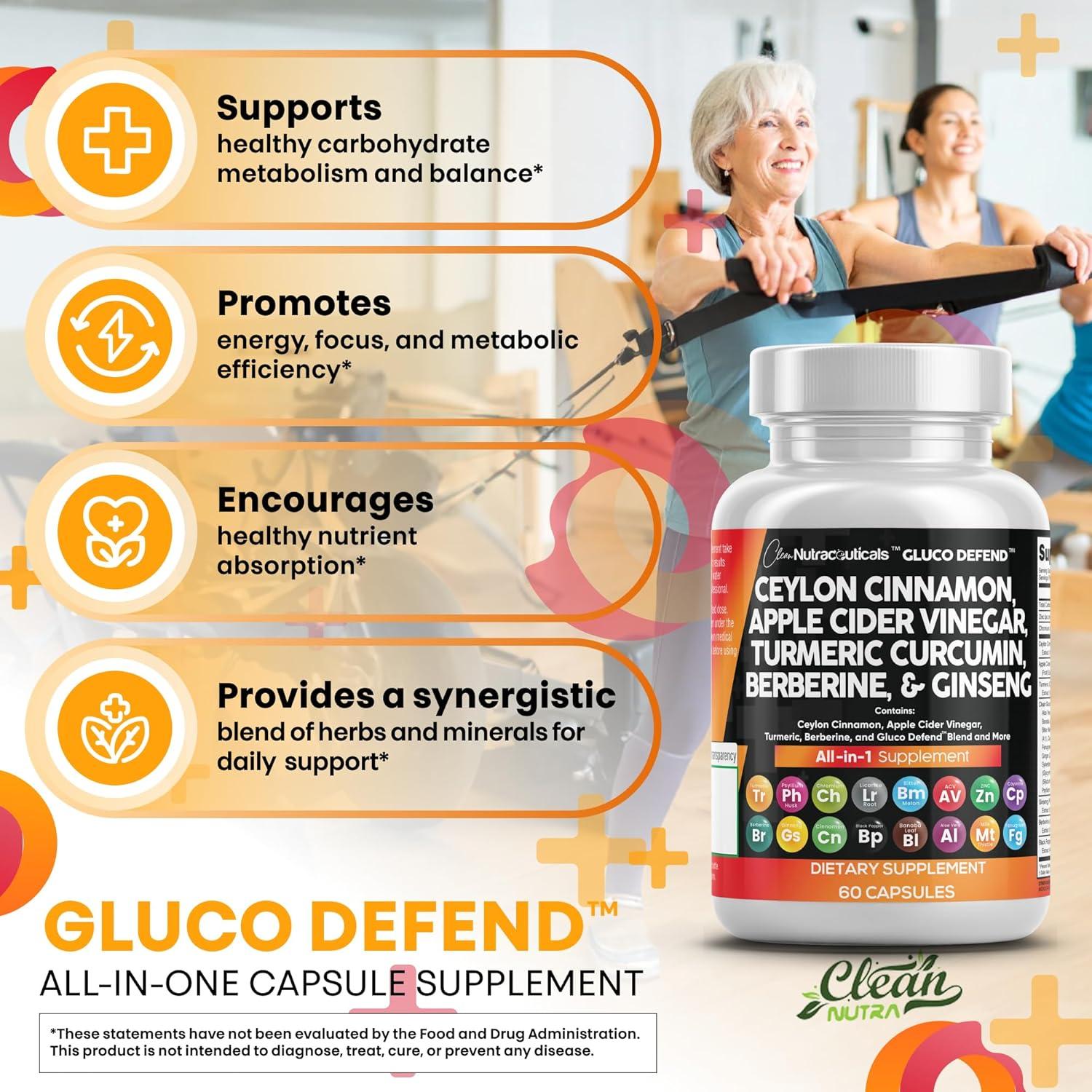 image:imageClean Nutraceuticals Ceylon Cinnamon Capsules Berberine Turmeric Apple Cider Vinegar Ginseng Bitter Melon Gymnema Milk Thistle Fenugreek Supplement 60 Count Pack of 260 Count Pack of 2