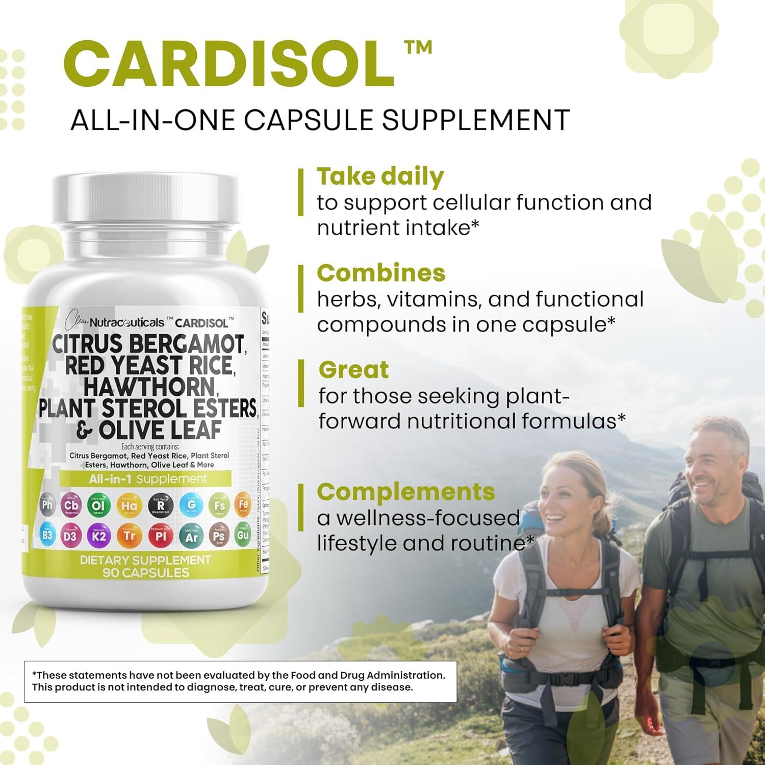 image:imageClean Nutraceuticals Citrus Bergamot Red Yeast Rice Capsules with Plant Sterols with Hawthorn Extract Olive Leaf Niacin Vitamin K3 D3 COQ10 Guggul amp More90 Count Pack of 2