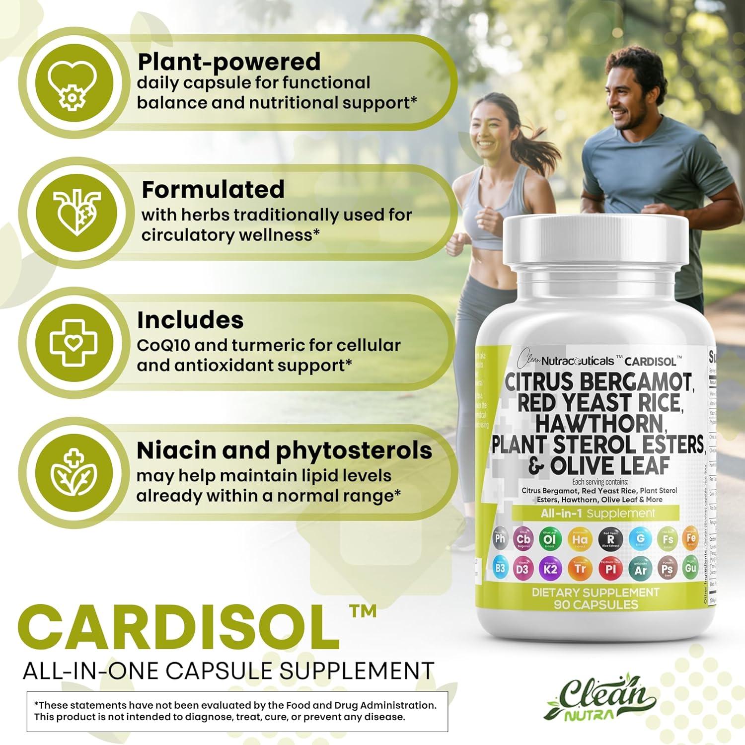 image:imageClean Nutraceuticals Citrus Bergamot Red Yeast Rice Capsules with Plant Sterols with Hawthorn Extract Olive Leaf Niacin Vitamin K3 D3 COQ10 Guggul amp More90 Count Pack of 2