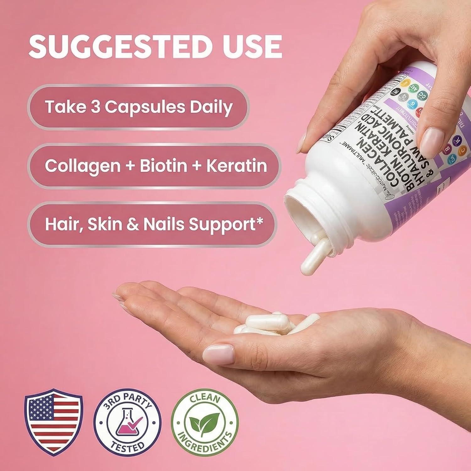 image:imageClean Nutraceuticals Collagen Pills 1000mg Biotin 10000mcg Keratin Saw Palmetto Hyaluronic Acid Hair Skin amp Nails Vitamins amp DHT Blocker with Vitamin E Folic Acid Pumpkin Seed MSM 90 Count90 Count Pack of 1