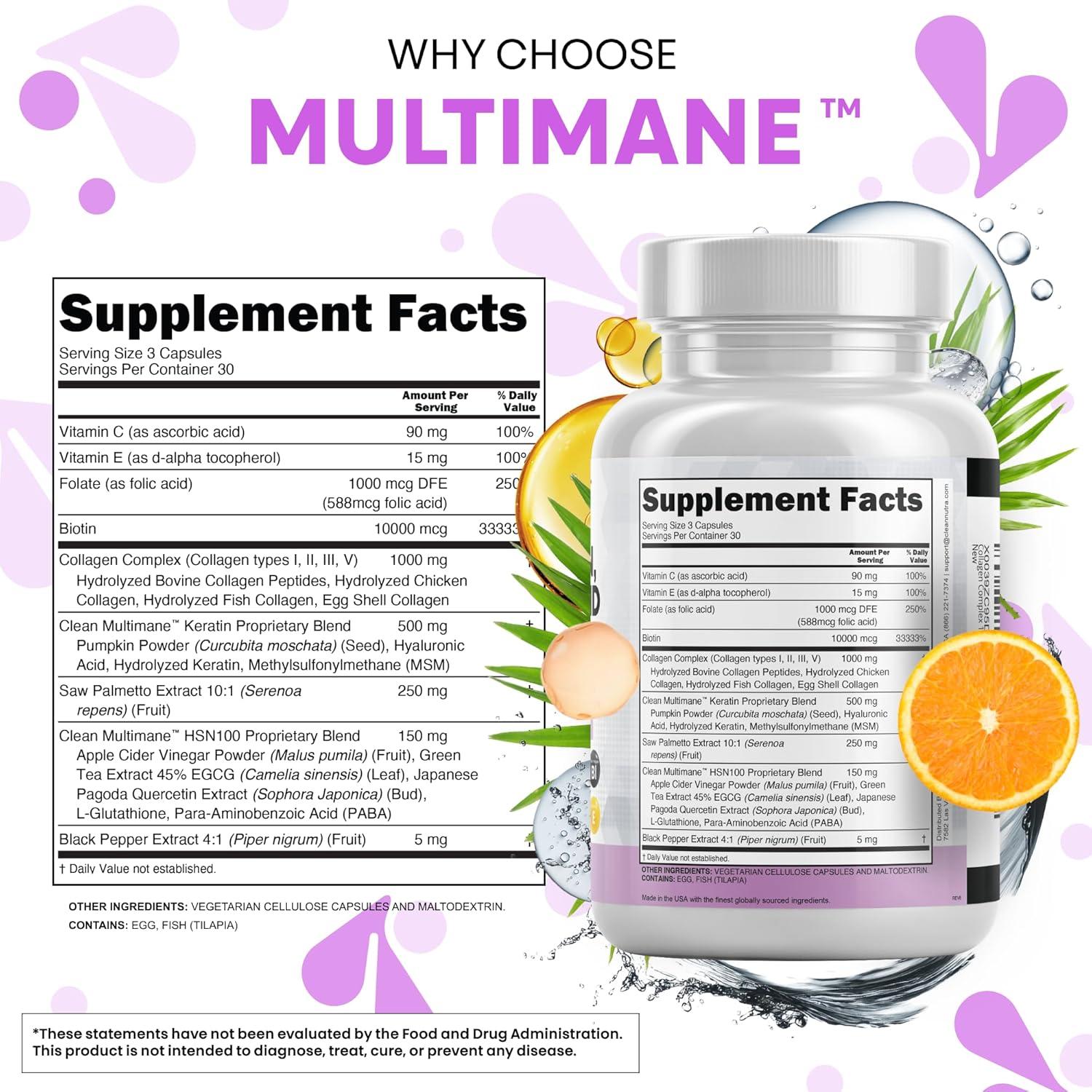 image:imageClean Nutraceuticals Collagen Pills 1000mg Biotin 10000mcg Keratin Saw Palmetto Hyaluronic Acid Hair Skin amp Nails Vitamins amp DHT Blocker with Vitamin E Folic Acid Pumpkin Seed MSM 90 Count90 Count Pack of 2