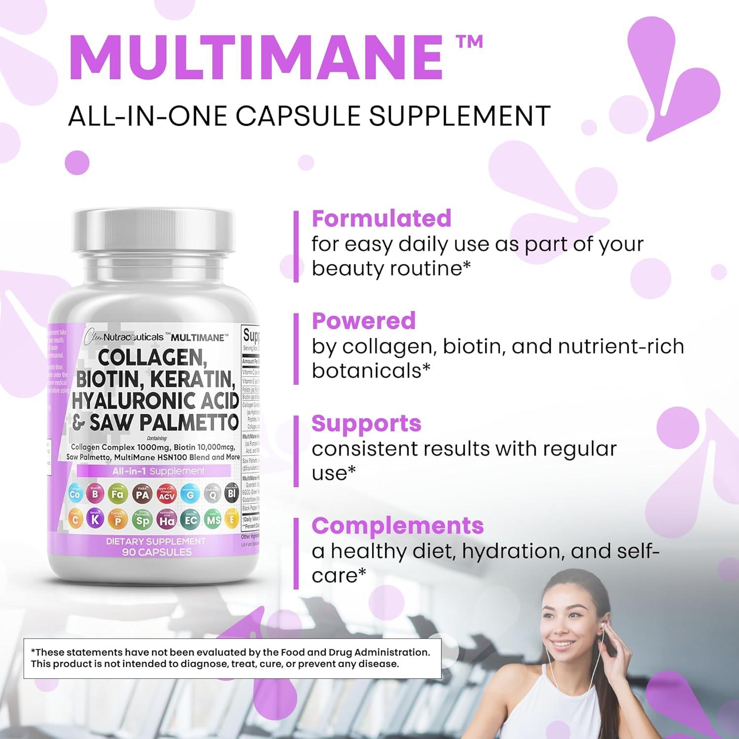 image:imageClean Nutraceuticals Collagen Pills 1000mg Biotin 10000mcg Keratin Saw Palmetto Hyaluronic Acid Hair Skin amp Nails Vitamins amp DHT Blocker with Vitamin E Folic Acid Pumpkin Seed MSM 90 Count90 Count Pack of 2
