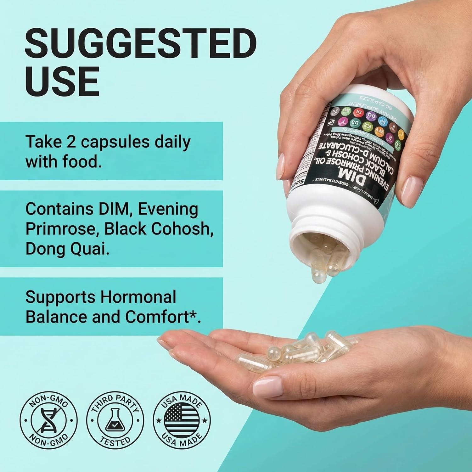image:imageClean Nutraceuticals DIM Evening Primrose Black Cohosh Calcium DGlucarate Sulforaphane Flax Seed Extract Hormonal Support Vitamins for Women with Dong Quai 60 Caps60 Count Pack of 1