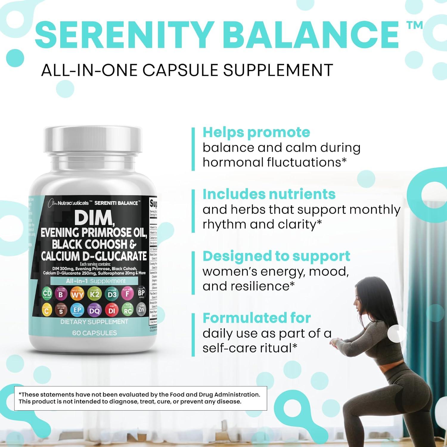 image:imageClean Nutraceuticals DIM Evening Primrose Black Cohosh Calcium DGlucarate Sulforaphane Flax Seed Extract Hormonal Support Vitamins for Women with Dong Quai 60 Caps60 Count Pack of 2