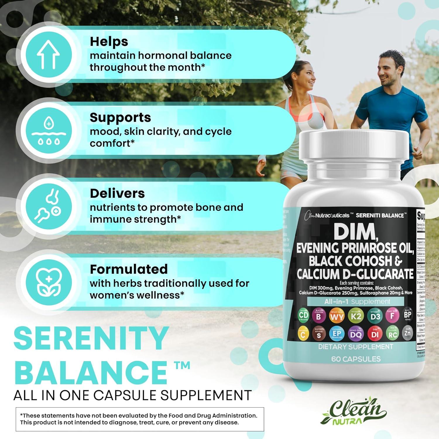 image:imageClean Nutraceuticals DIM Evening Primrose Black Cohosh Calcium DGlucarate Sulforaphane Flax Seed Extract Hormonal Support Vitamins for Women with Dong Quai 60 Caps60 Count Pack of 2