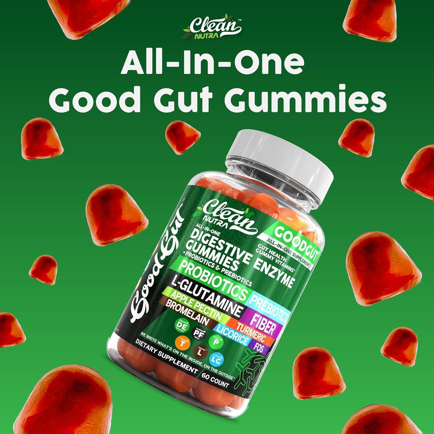 image:imageClean Nutraceuticals Digestive Enzymes with Probiotics amp Prebiotics for Digestive Health Gummies amp LGlutamine for Gut Health Bromelain Apple Pectin Inulin FOS Plant Based Vegan Gummy Vitamins2