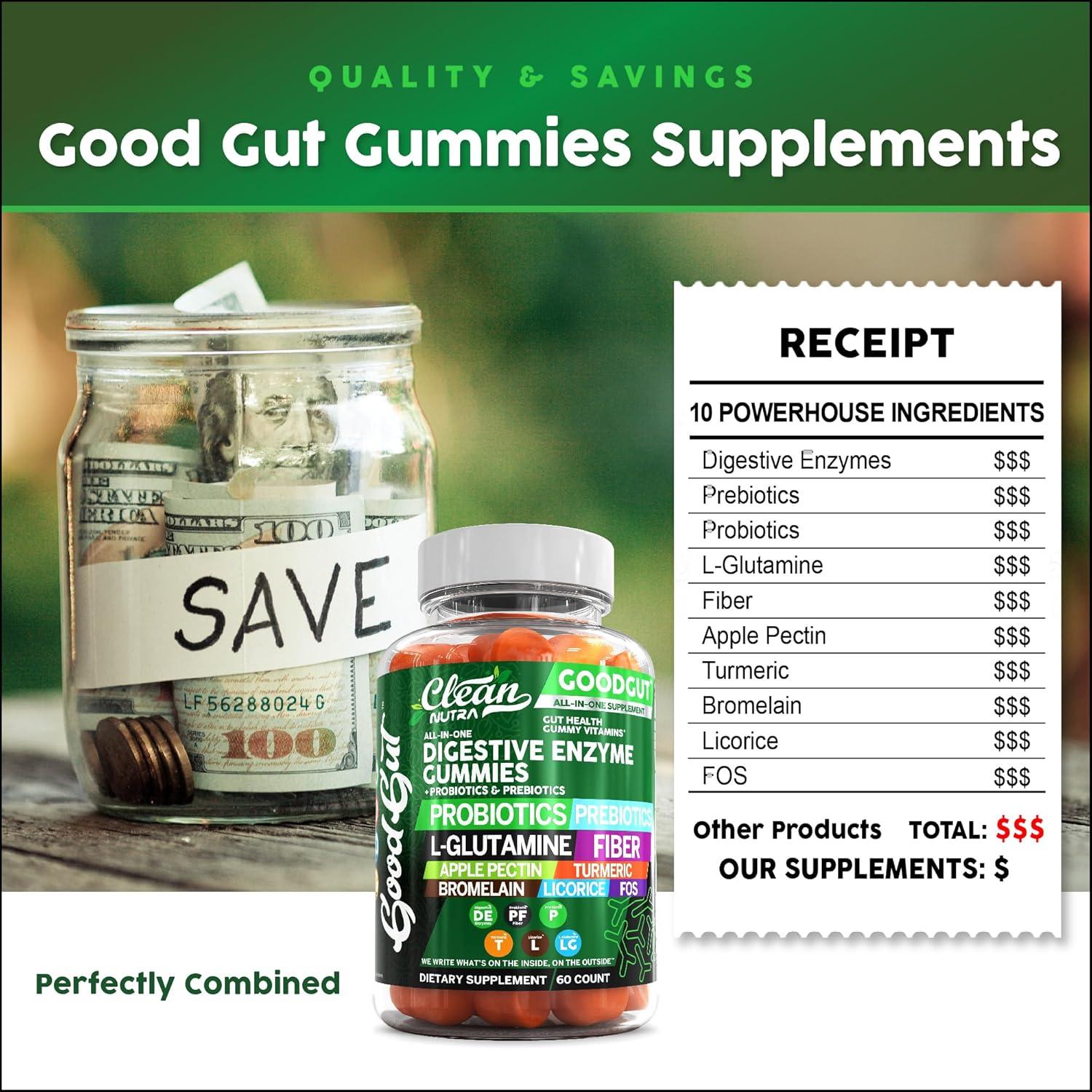 image:imageClean Nutraceuticals Digestive Enzymes with Probiotics amp Prebiotics for Digestive Health Gummies amp LGlutamine for Gut Health Bromelain Apple Pectin Inulin FOS Plant Based Vegan Gummy Vitamins1