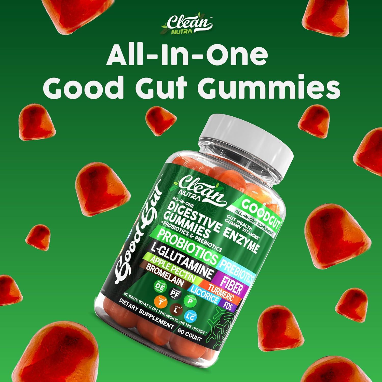 image:imageClean Nutraceuticals Digestive Enzymes with Probiotics amp Prebiotics for Digestive Health Gummies amp LGlutamine for Gut Health Bromelain Apple Pectin Inulin FOS Plant Based Vegan Gummy Vitamins1