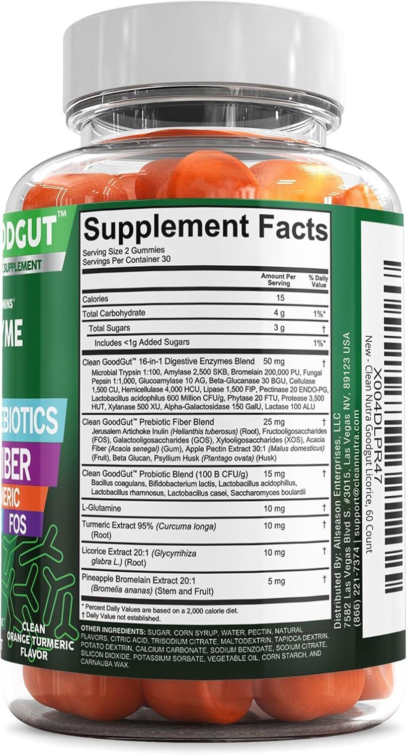 image:imageClean Nutraceuticals Digestive Enzymes with Probiotics amp Prebiotics for Digestive Health Gummies amp LGlutamine for Gut Health Bromelain Apple Pectin Inulin FOS Plant Based Vegan Gummy Vitamins2