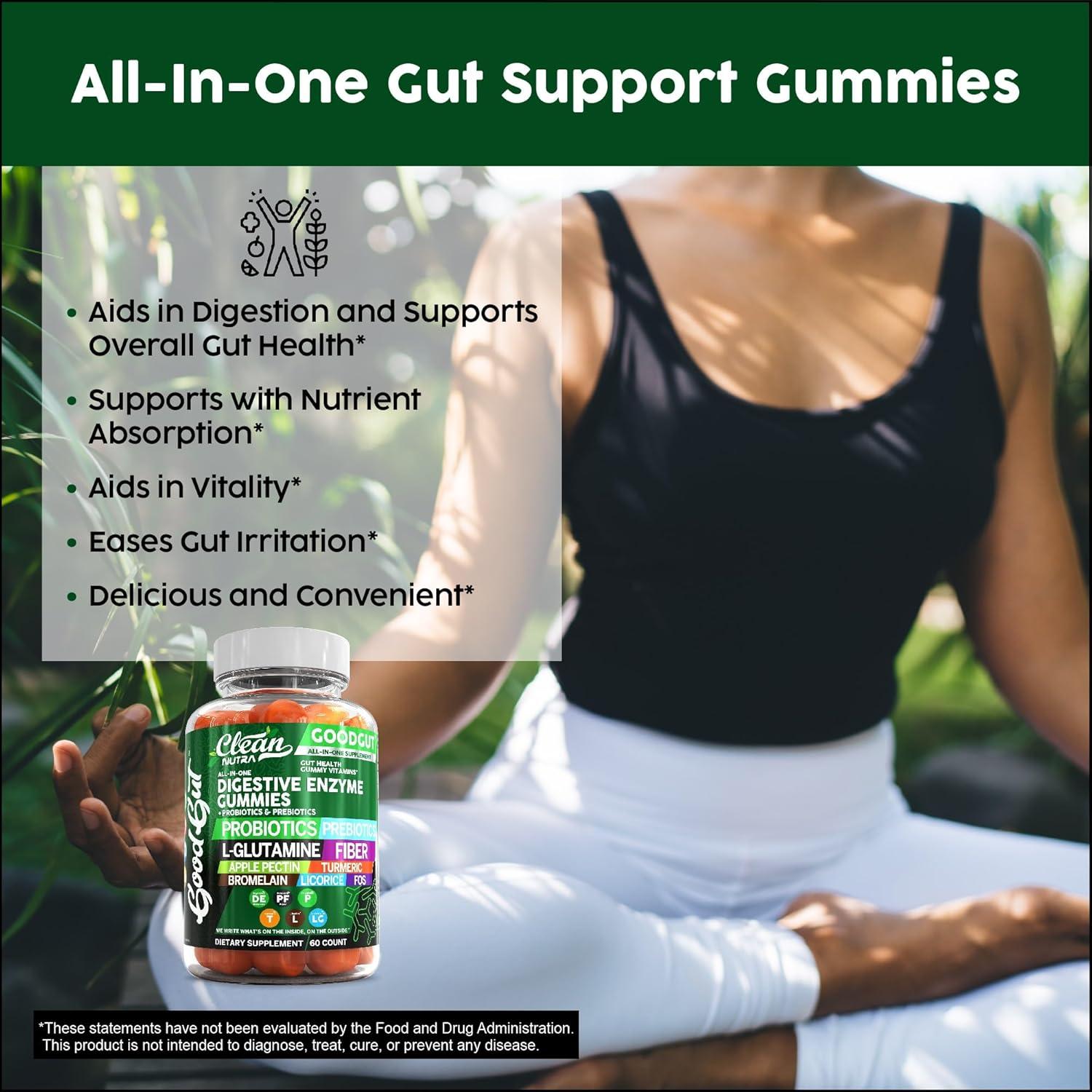 image:imageClean Nutraceuticals Digestive Enzymes with Probiotics amp Prebiotics for Digestive Health Gummies amp LGlutamine for Gut Health Bromelain Apple Pectin Inulin FOS Plant Based Vegan Gummy Vitamins2