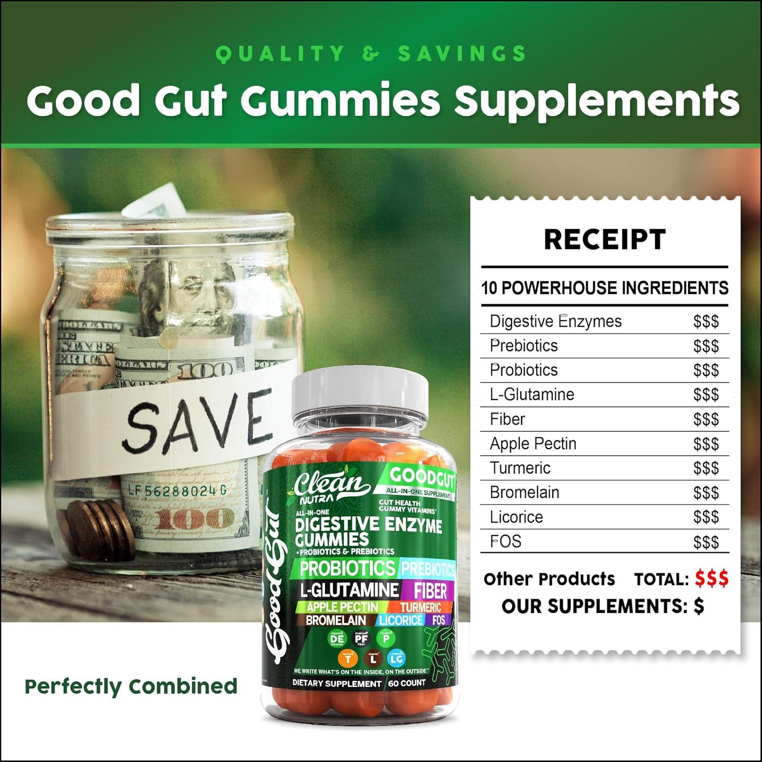image:imageClean Nutraceuticals Digestive Enzymes with Probiotics amp Prebiotics for Digestive Health Gummies amp LGlutamine for Gut Health Bromelain Apple Pectin Inulin FOS Plant Based Vegan Gummy Vitamins2