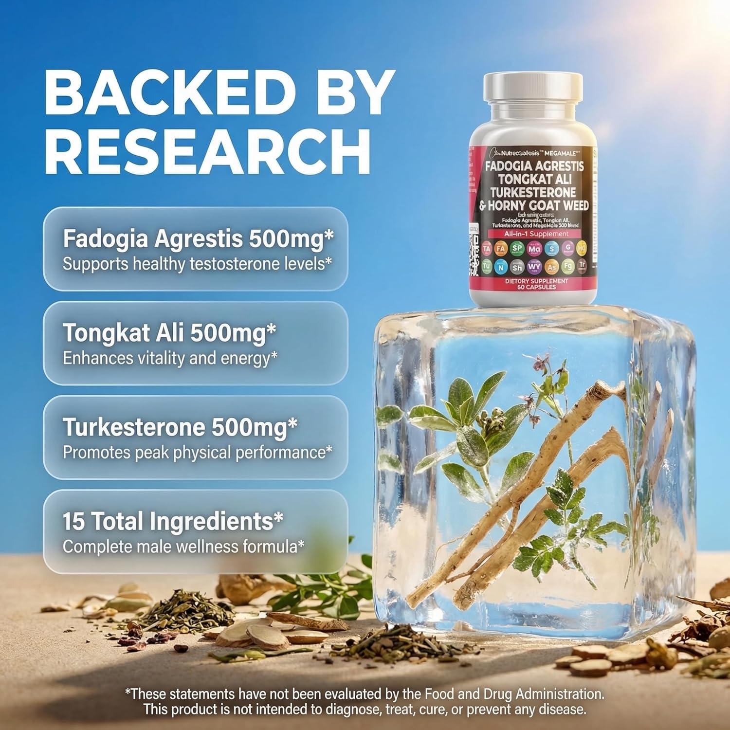 image:imageClean Nutraceuticals Fadogia Agrestis Tongkat Ali Turkesterone Supplement with Horny Goat Weed Saw Palmetto Maca Root Siberian Ginseng Tribulus Terrestris Fenugreek Wild Yam 60 Count
