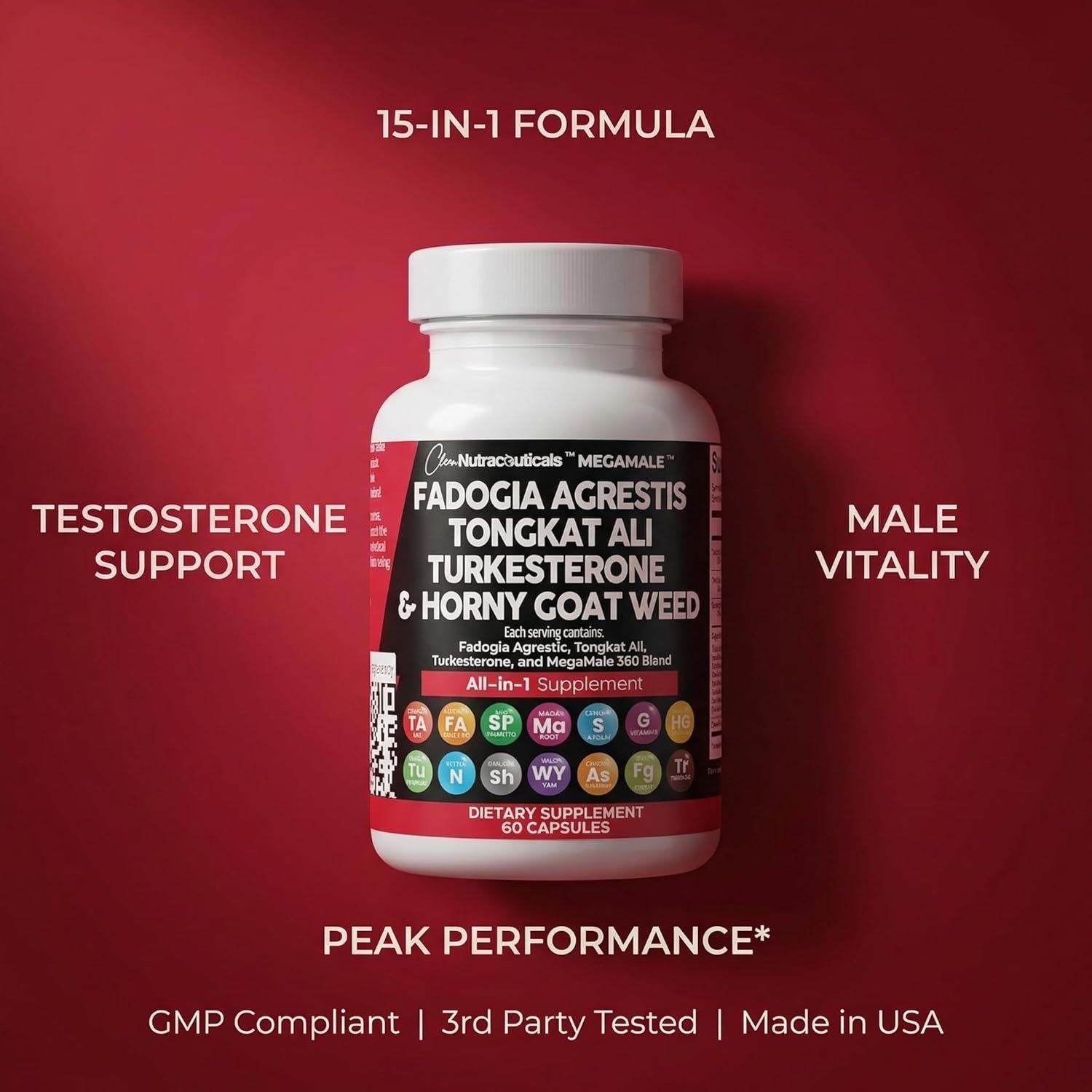 image:imageClean Nutraceuticals Fadogia Agrestis Tongkat Ali Turkesterone Supplement with Horny Goat Weed Saw Palmetto Maca Root Siberian Ginseng Tribulus Terrestris Fenugreek Wild Yam 60 Count