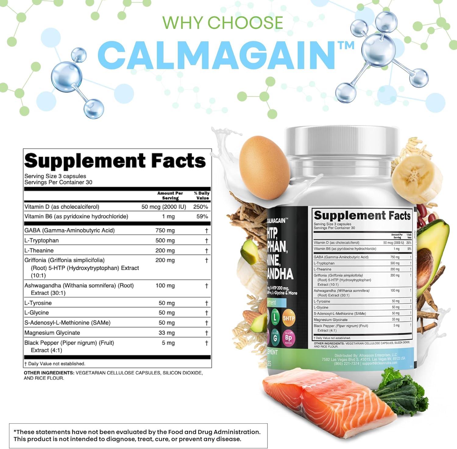 image:imageClean Nutraceuticals GABA 750mg 5 HTP 200mg L Tryptophan 500mg L Theanine 200mg Ashwagandha SAMe LGlycine Mood Support Vitamins for Women and Men with LTyrosine 5HTP 5Hydroxytryptophan1 Count Pack of 5