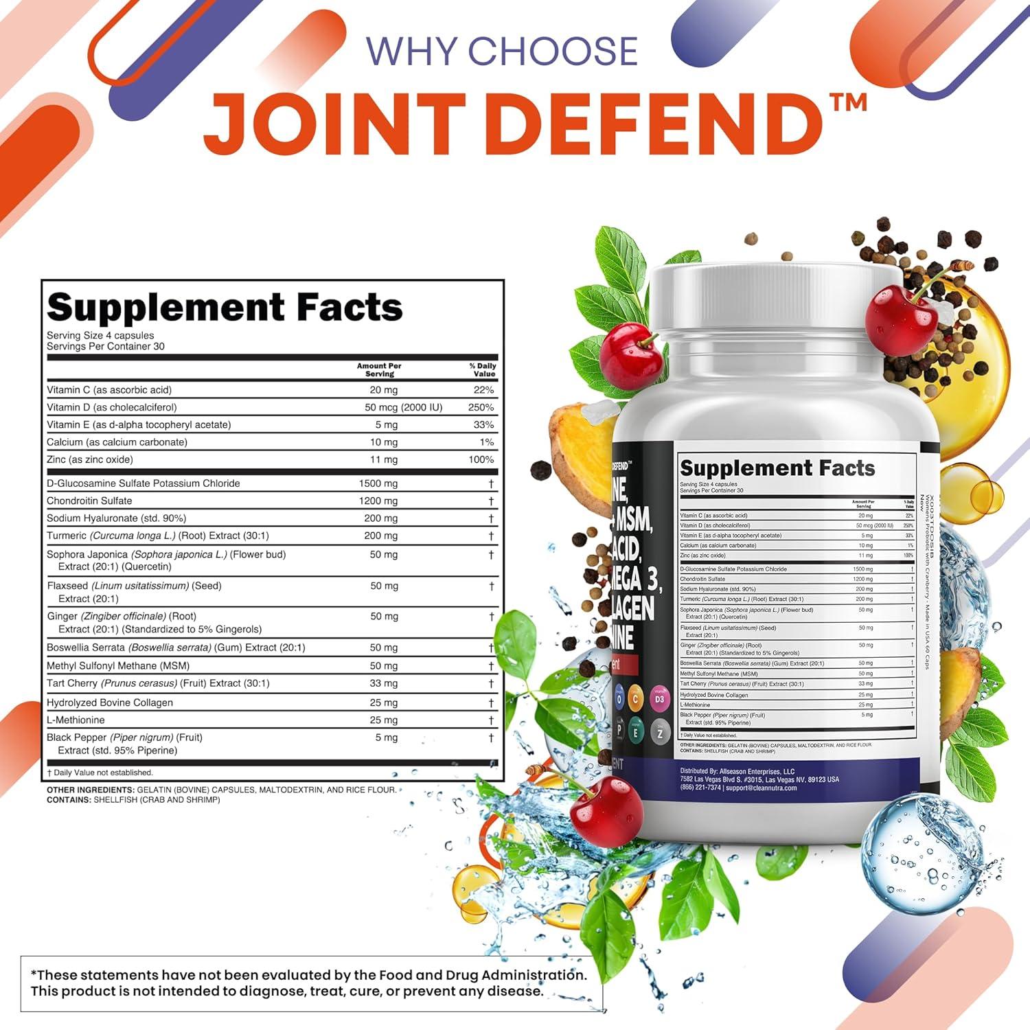 image:imageClean Nutraceuticals Glucosamine 1500mg Chondroitin 1200mg MSM with Turmeric Curcumin Collagen Hyaluronic Acid Omega 3 Joint Health Supplement for Men amp Women Joint Complex 120 Count120 Count Pack of 2