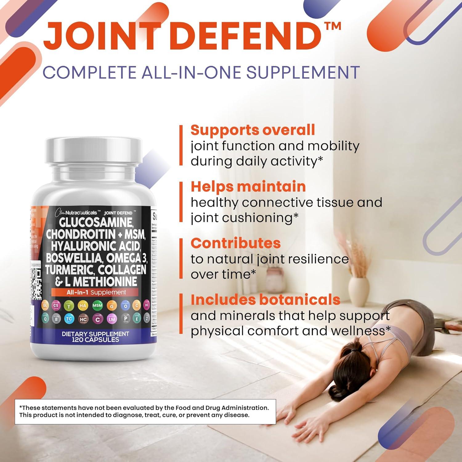 image:imageClean Nutraceuticals Glucosamine 1500mg Chondroitin 1200mg MSM with Turmeric Curcumin Collagen Hyaluronic Acid Omega 3 Joint Health Supplement for Men amp Women Joint Complex 120 Count120 Count Pack of 2
