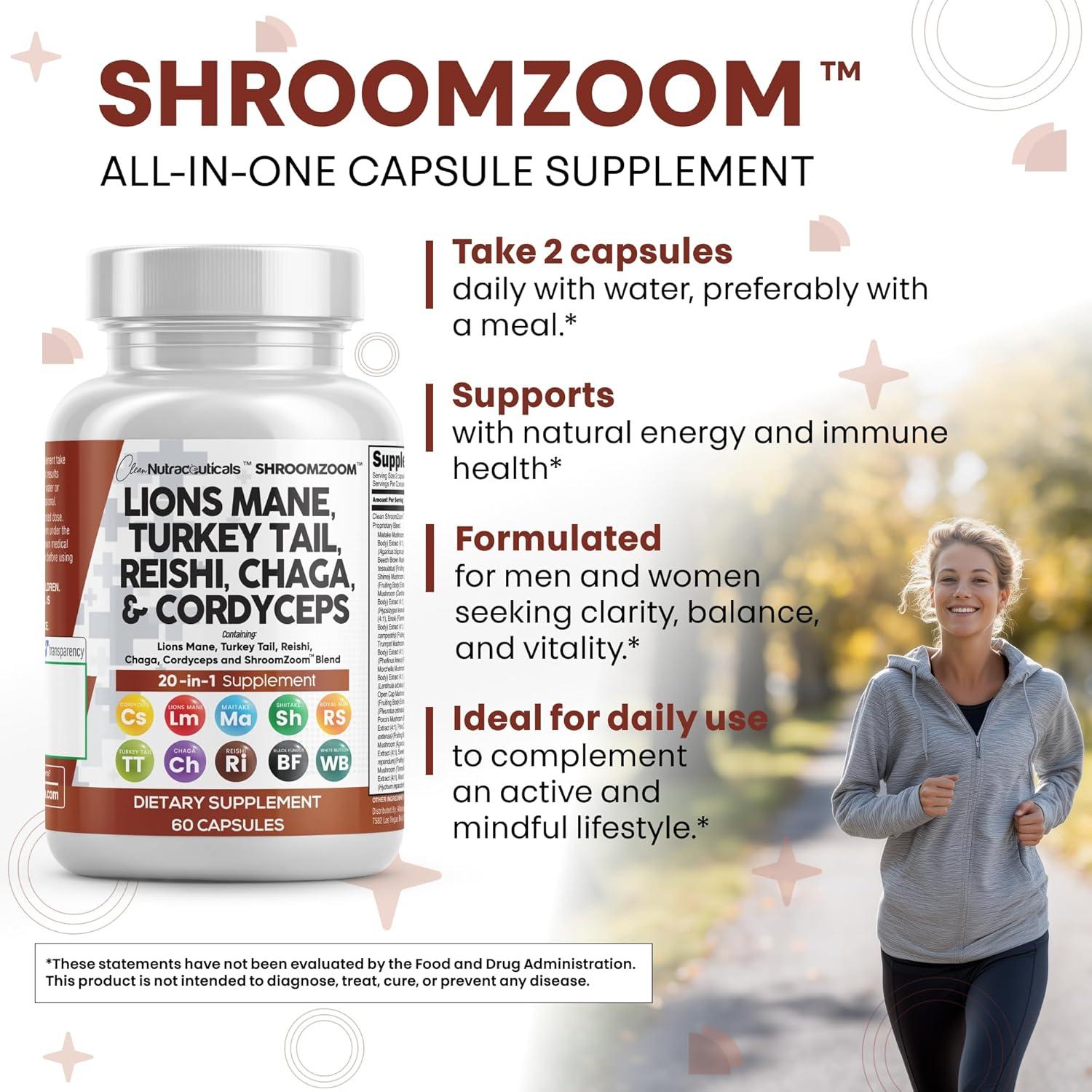image:imageClean Nutraceuticals Lions Mane 20in1 Mushroom Supplement with Turkey Tail Reishi Cordyceps Chaga Maitake Meshima Poria Cocos Shiitake Oyster Porcini Enoki 2Pack2