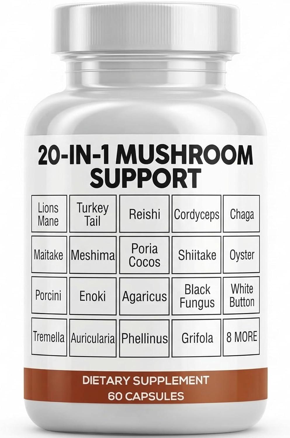 image:imageClean Nutraceuticals Lions Mane 20in1 Mushroom Supplement with Turkey Tail Reishi Cordyceps Chaga Maitake Meshima Poria Cocos Shiitake Oyster Porcini Enoki 2Pack1
