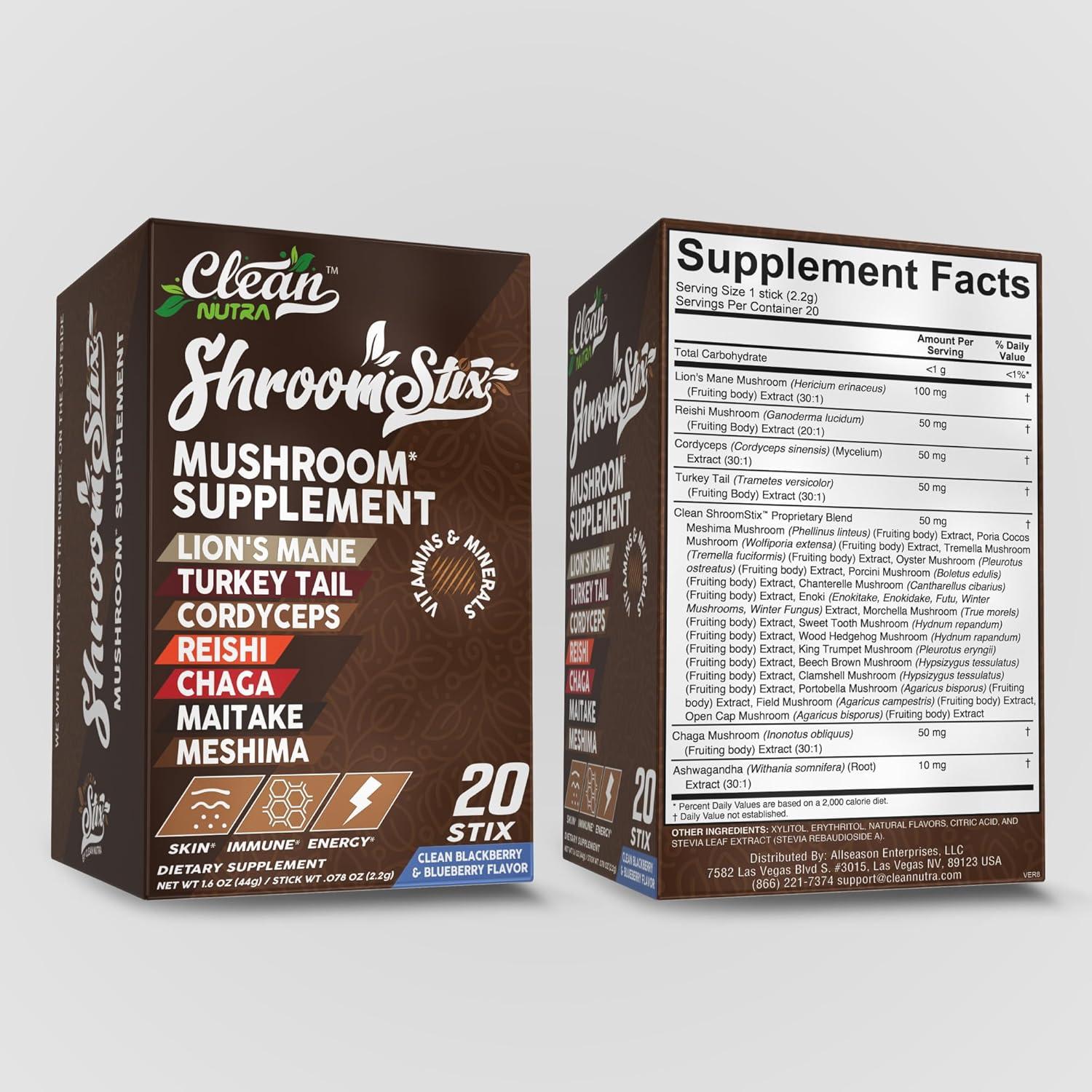 image:imageClean Nutraceuticals Lions Mane Mushroom Supplement with Turkey Tail Reishi Cordyceps Chaga Maitake Meshima Poria Cocos Shiitake Oyster Porcini Enoki 20 Count Pack of 1