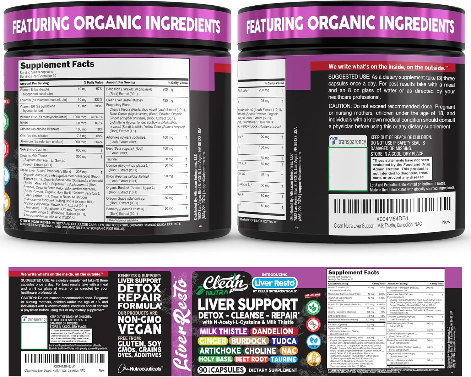 image:imageClean Nutraceuticals Liver Cleanse Detox amp Repair Milk Thistle Supplement NAC TUDCA Dandelion Root Artichoke Choline Ginger Beet Root Burdock Taurine Liver Support 90 Capsules