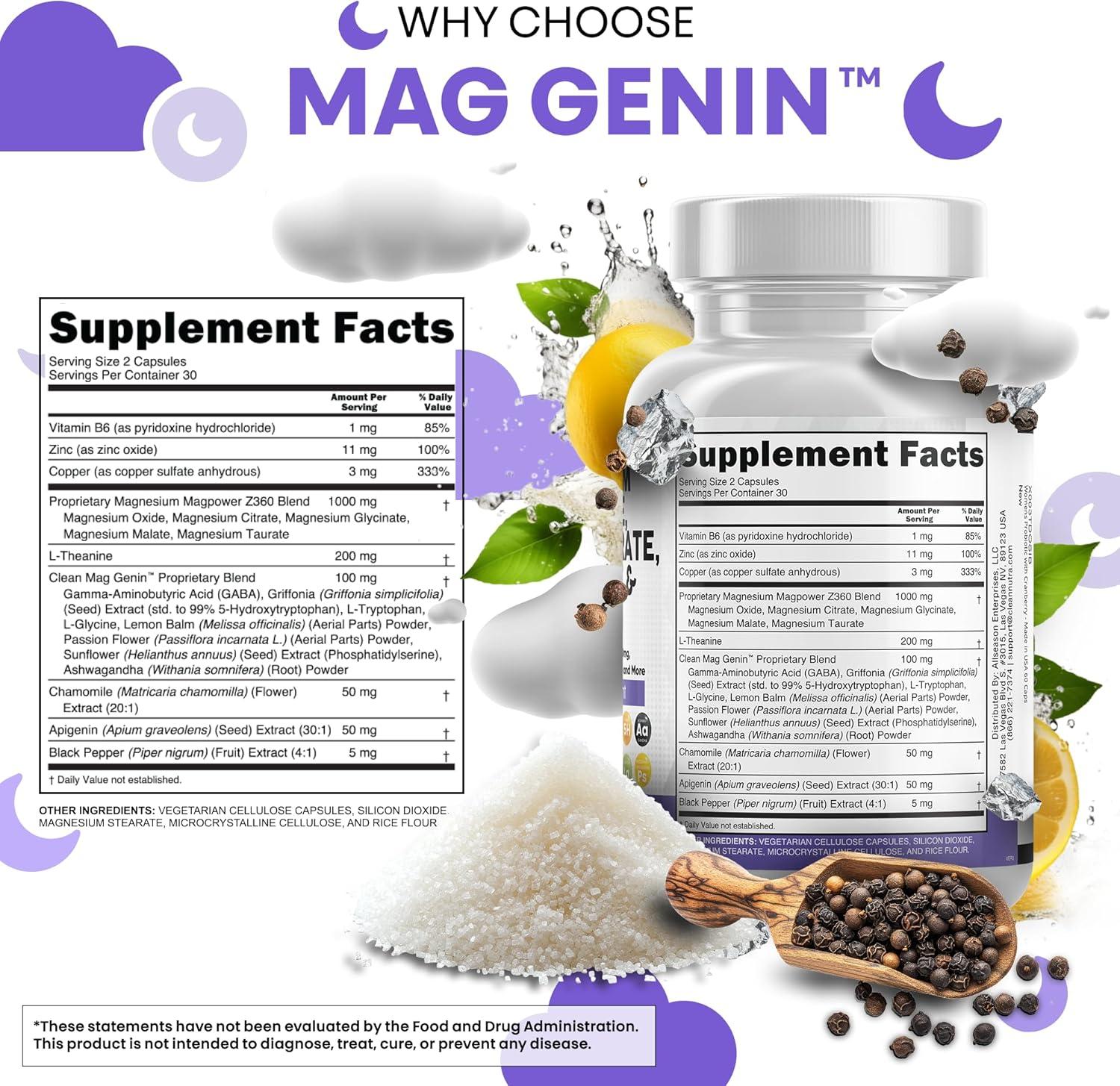 image:imageClean Nutraceuticals Magnesium Glycinate Complex 1000mg with LTheanine 200mg Apigenin 50mg Citrate Taurate Supplement 5HTP GABA Passion Flower Lemon Balm LGlycine Phosphatidylserine 60 Count60 Count Pack of 1