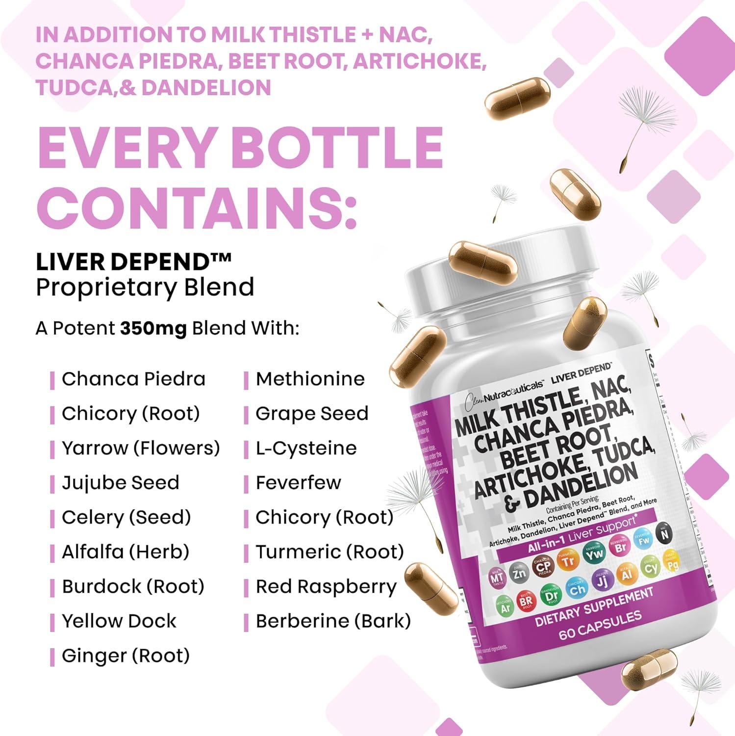 image:imageClean Nutraceuticals Milk Thistle NAC Chanca Piedra Beet Root Artichoke Astragalus Dandelion Root Liver Cleanse Detox amp Repair Supplement Plus TUDCA Choline amp Ginger 1Pack2