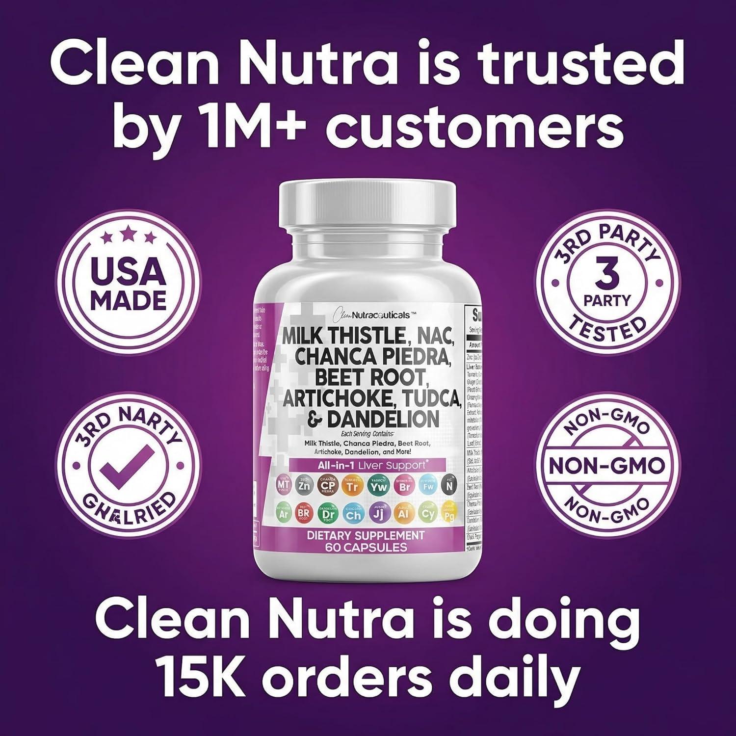image:imageClean Nutraceuticals Milk Thistle NAC Chanca Piedra Beet Root Artichoke Astragalus Dandelion Root Liver Cleanse Detox amp Repair Supplement Plus TUDCA Choline amp Ginger 1Pack1