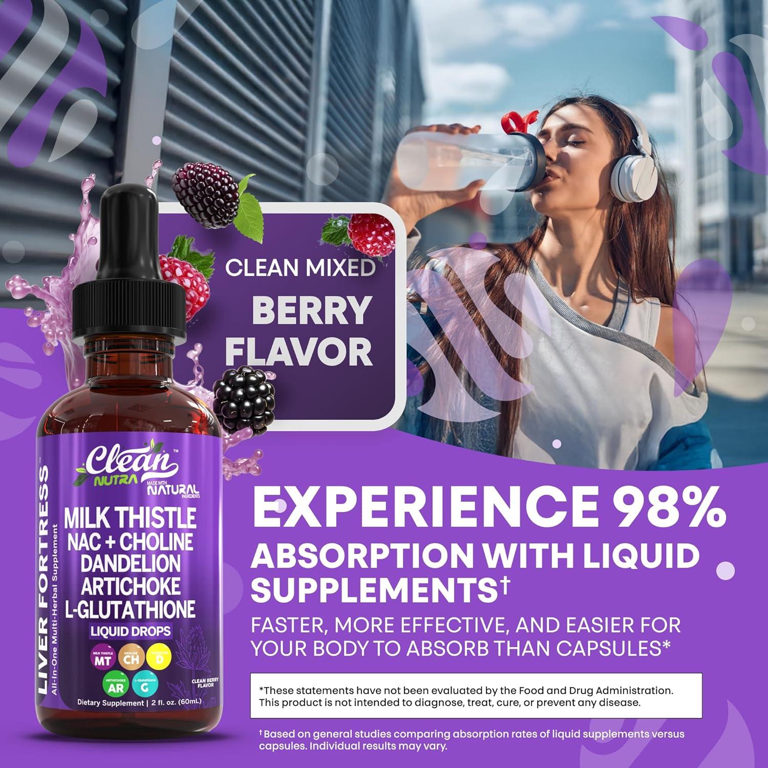 image:imageClean Nutraceuticals Milk Thistle NAC Liver Cleanse Detox amp Repair Supplement Liver Support Liquid Drops with Dandelion Extract Artichoke Chanca Piedra Choline LGlutathione Burdock Schisandra2