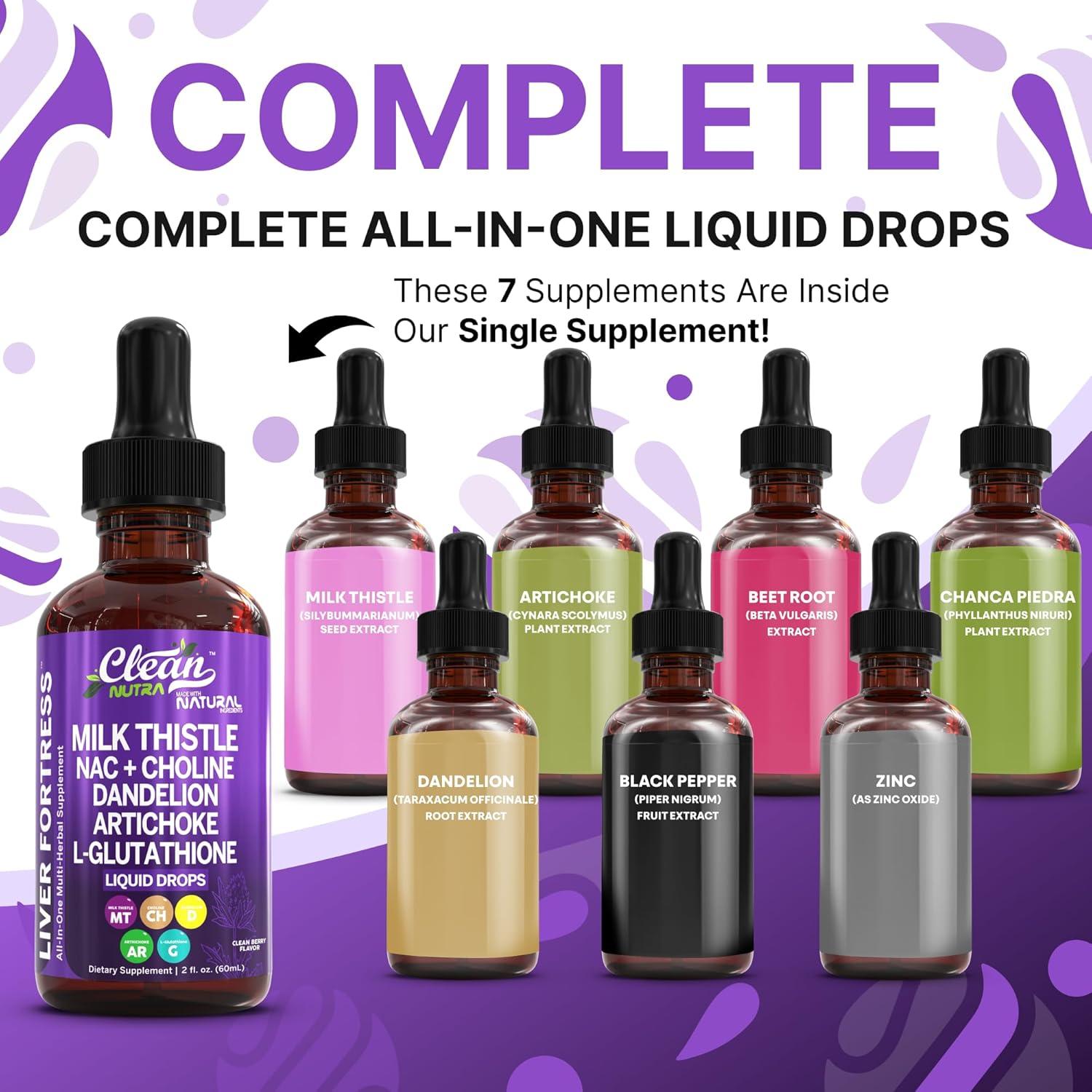 image:imageClean Nutraceuticals Milk Thistle NAC Liver Cleanse Detox amp Repair Supplement Liver Support Liquid Drops with Dandelion Extract Artichoke Chanca Piedra Choline LGlutathione Burdock Schisandra2