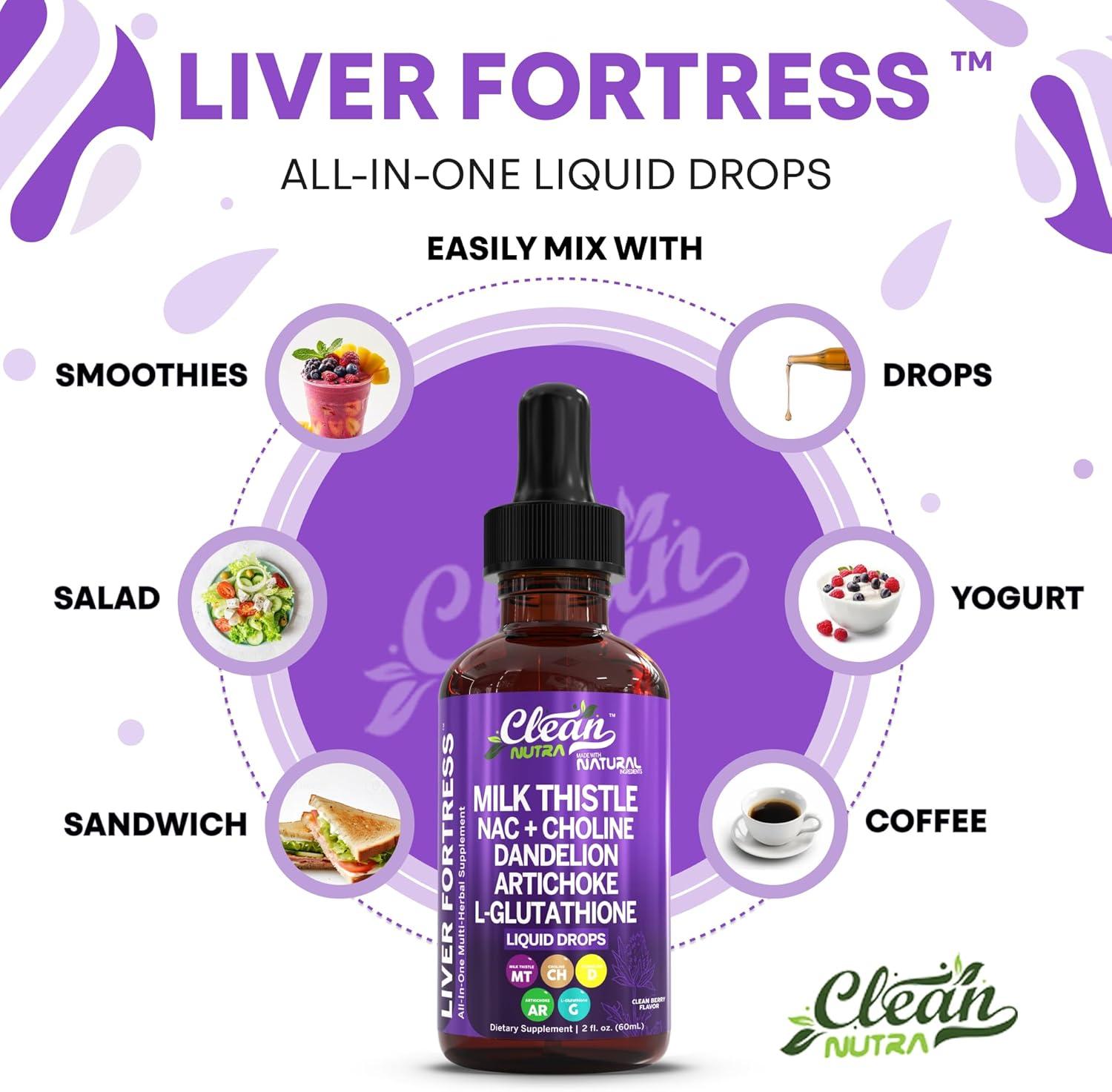 image:imageClean Nutraceuticals Milk Thistle NAC Liver Cleanse Detox amp Repair Supplement Liver Support Liquid Drops with Dandelion Extract Artichoke Chanca Piedra Choline LGlutathione Burdock Schisandra2