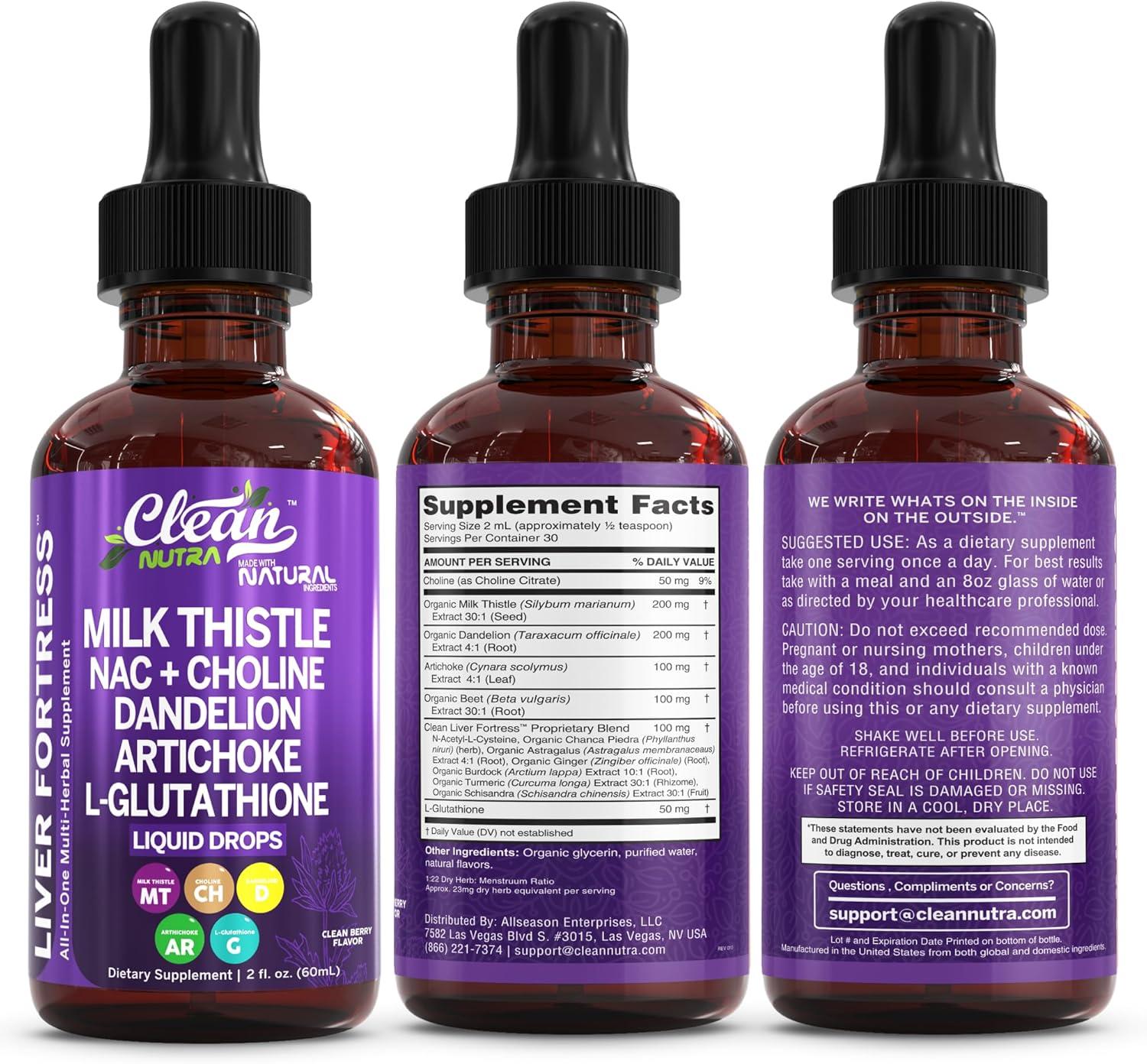 image:imageClean Nutraceuticals Milk Thistle NAC Liver Cleanse Detox amp Repair Supplement Liver Support Liquid Drops with Dandelion Extract Artichoke Chanca Piedra Choline LGlutathione Burdock Schisandra1