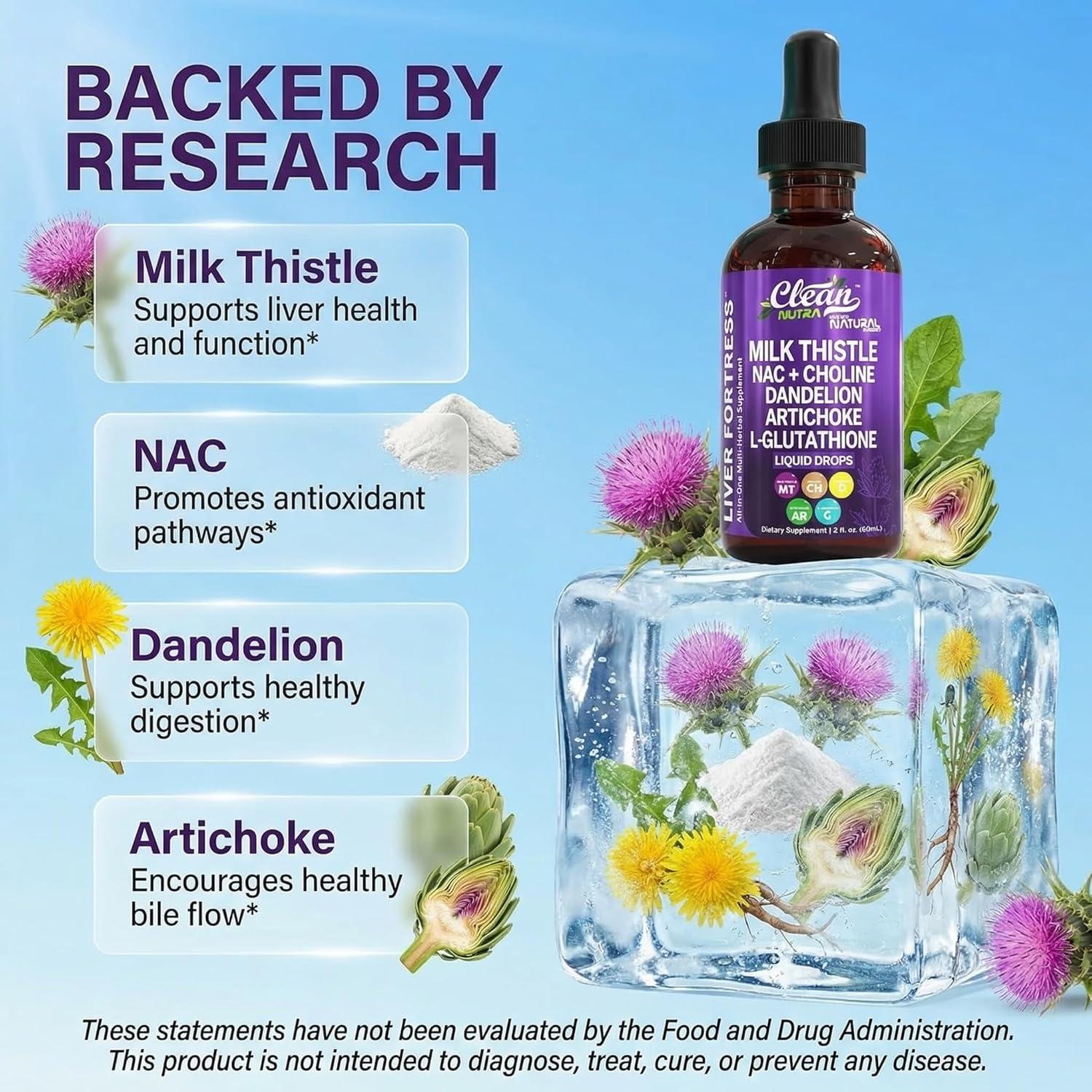 image:imageClean Nutraceuticals Milk Thistle NAC Liver Cleanse Detox amp Repair Supplement Liver Support Liquid Drops with Dandelion Extract Artichoke Chanca Piedra Choline LGlutathione Burdock Schisandra1