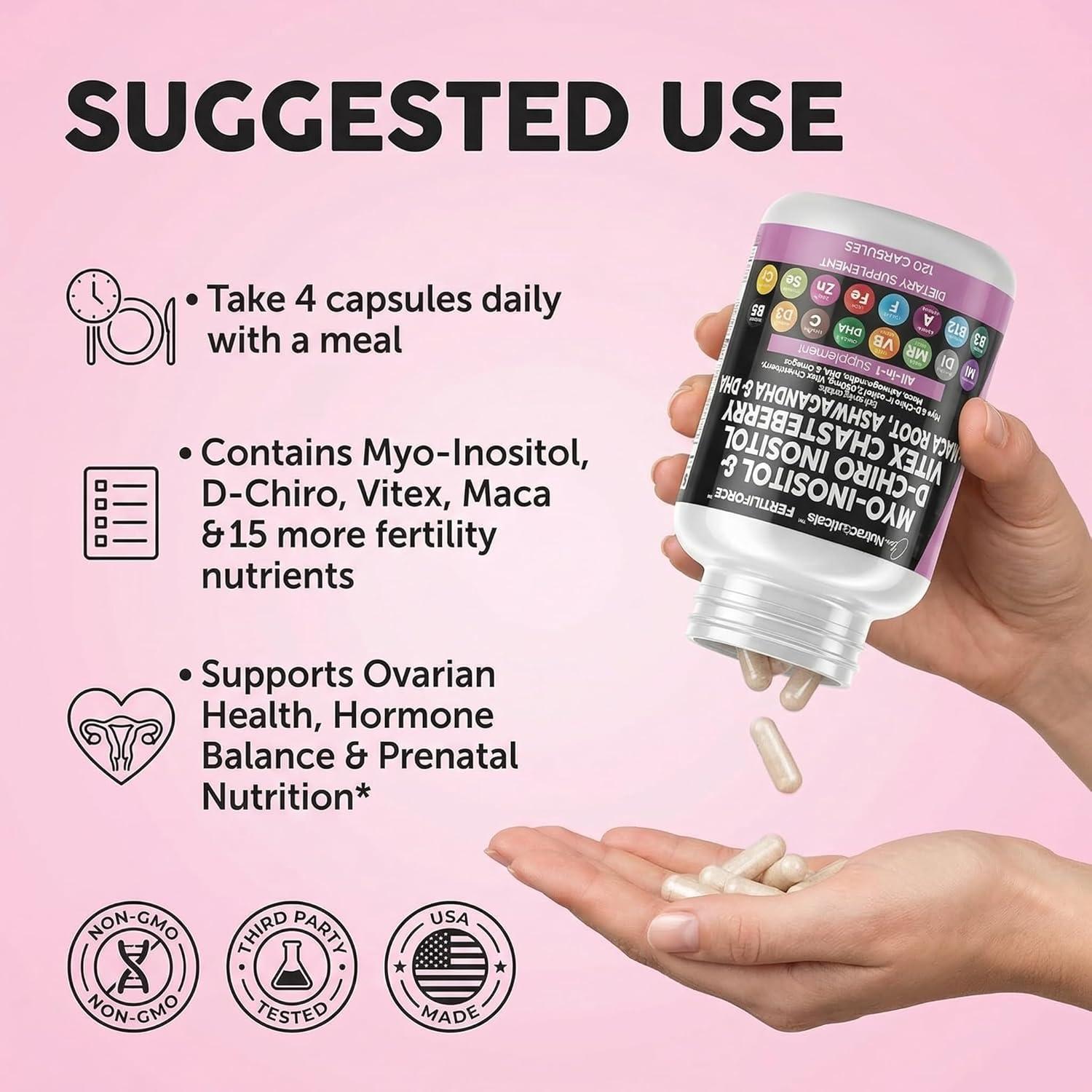image:imageClean Nutraceuticals MyoInositol amp DChiro Inositol 2050mg Fertility Supplement 401 Ratio Prenatal Vitamins for Women with Ashwagandha Maca Root Vitex Chasteberry Iron DHA Folic Acid DIM Zinc 1