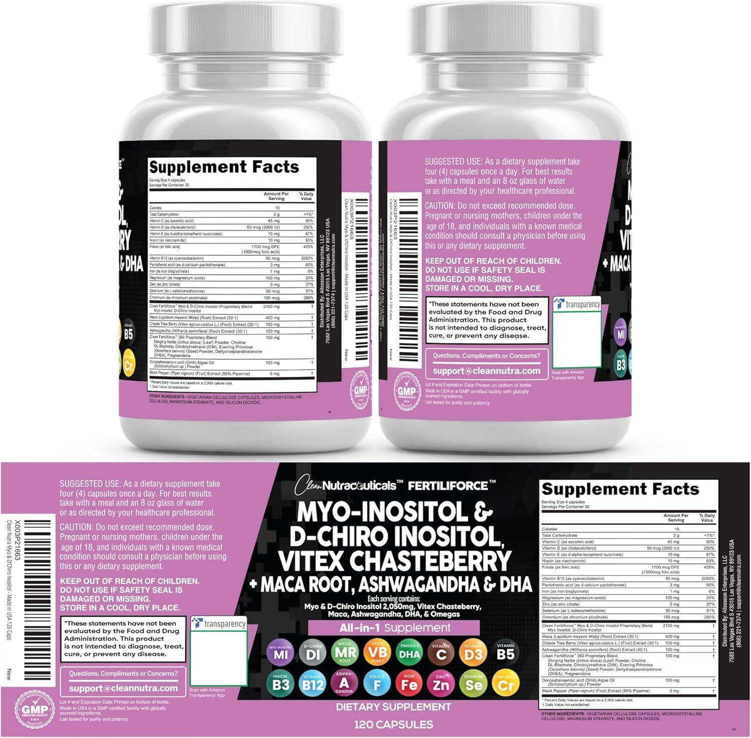 image:imageClean Nutraceuticals MyoInositol amp DChiro Inositol 2050mg Fertility Supplement 401 Ratio Prenatal Vitamins for Women with Ashwagandha Maca Root Vitex Chasteberry Iron DHA Folic Acid DIM Zinc 1