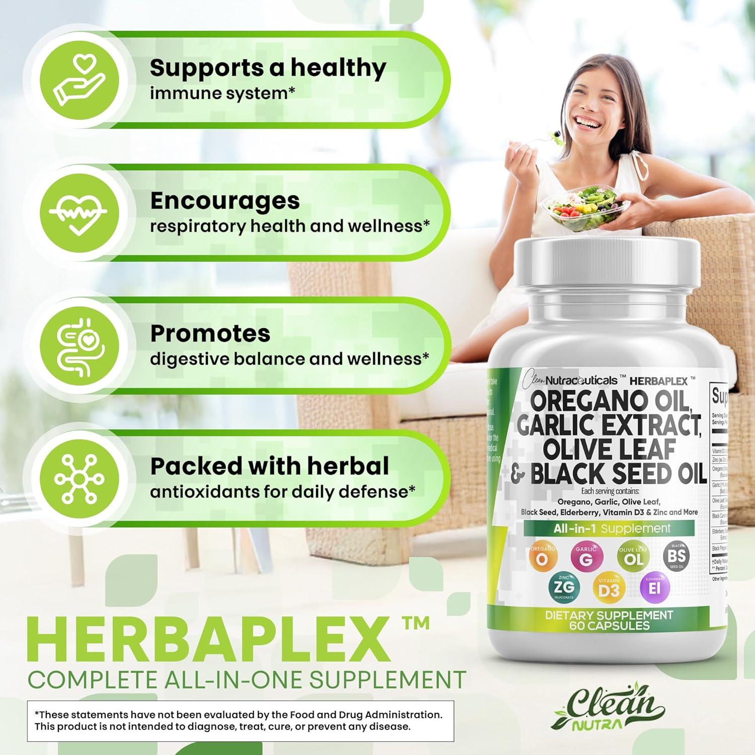 image:imageClean Nutraceuticals Oregano Oil Garlic Extract Olive Leaf Black Seed Oil Immune Support amp Digestive Health Supplement for Women and Men with Vitamin D3 amp Zinc 2Pack