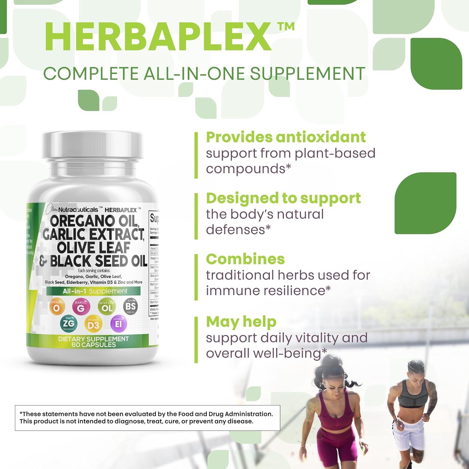 image:imageClean Nutraceuticals Oregano Oil Garlic Extract Olive Leaf Black Seed Oil Immune Support amp Digestive Health Supplement for Women and Men with Vitamin D3 amp Zinc 5Pack