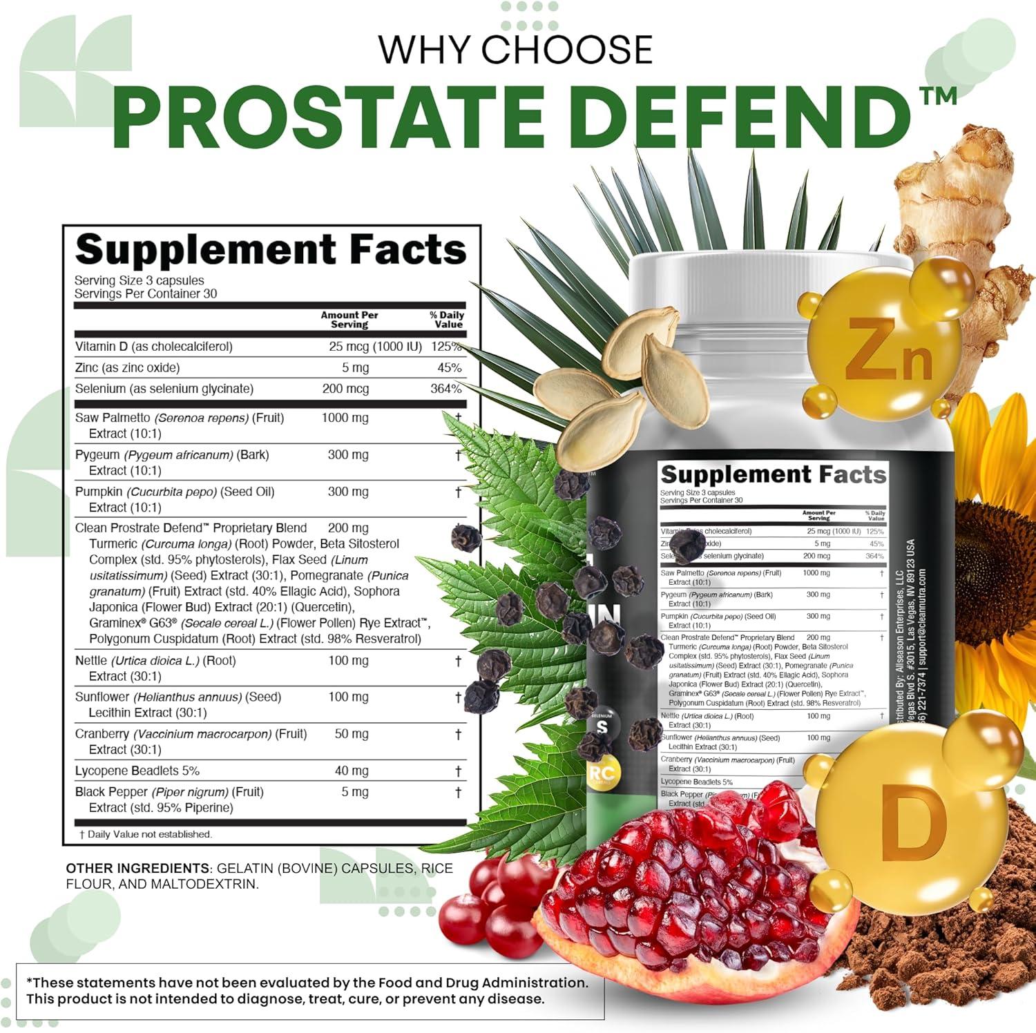 image:imageClean Nutraceuticals Saw Palmetto Pumpkin Seed Oil Pygeum Sunflower Lecithin Stinging Nettle Cranberry Prostate Supplements for Men with Lycopene 90 Caps90 Count Pack of 2
