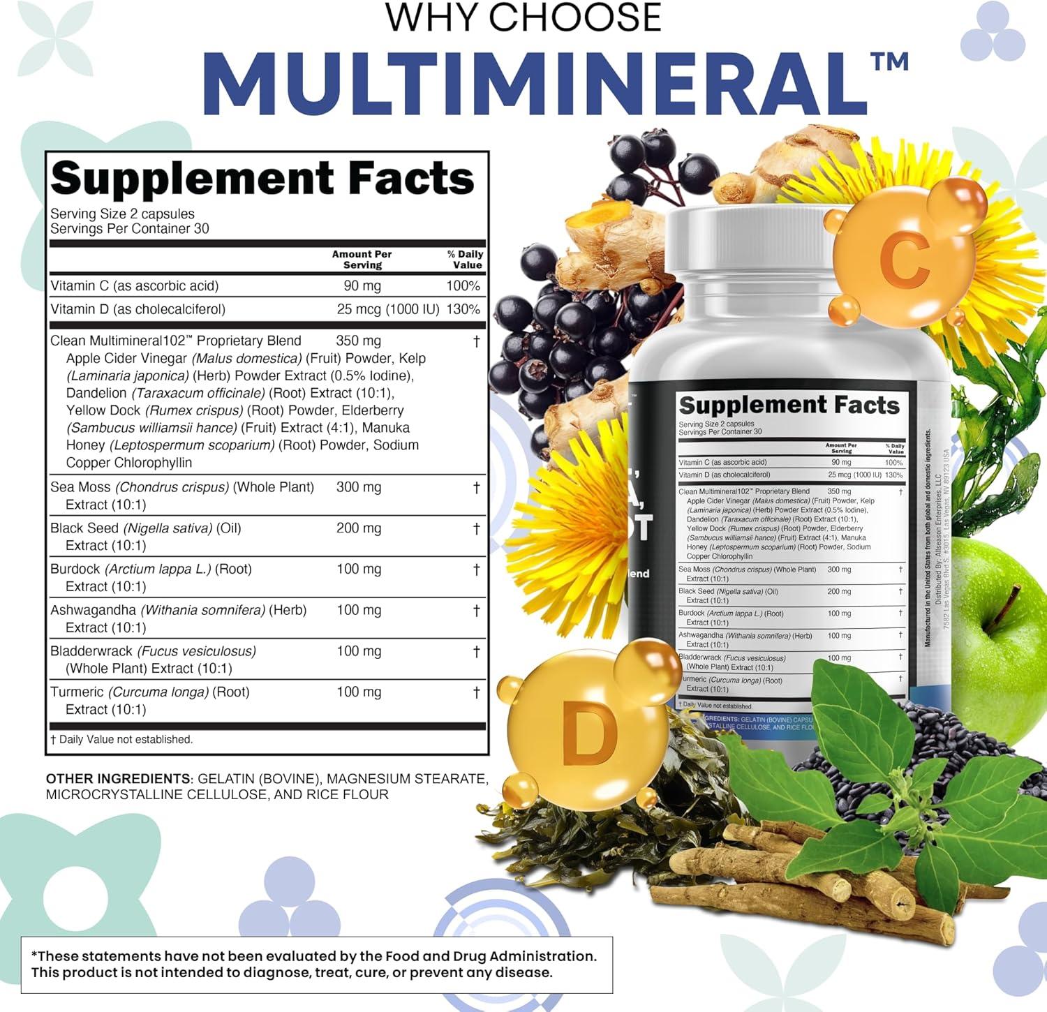 image:imageClean Nutraceuticals Sea Moss Black Seed Oil Ashwagandha Turmeric Bladderwrack Burdock amp Vitamin C Vitamin D3 with Elderberry Manuka Dandelion Yellow Dock Iodine Chlorophyll ACV 2Pack60 Count Pack of 2