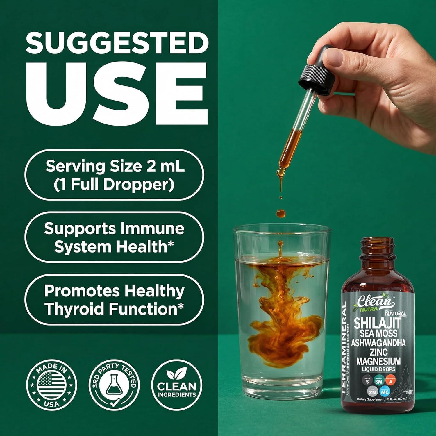 image:imageClean Nutraceuticals Shilajit Drops Liquid Shilajit Supplement for Men Women with Sea Moss Ashwagandha Zinc Magnesium Boron Fulvic Acid Himalayan Shilajit Energy Vitality Stamina 2oz2