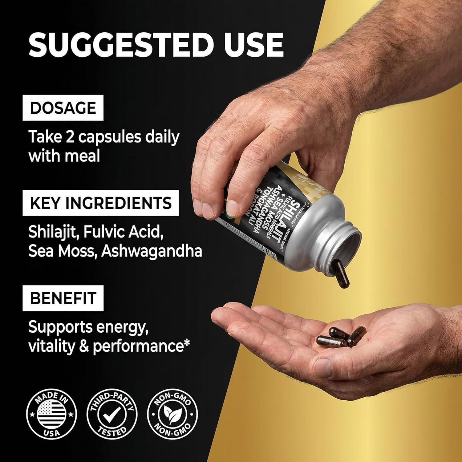 image:imageClean Nutraceuticals Shilajit Supplement for Men with Sea Moss Tongkat Ali Ashwagandha Boron Zinc CoQ10 PQQ Fulvic Acid Capsules Energy Support 90 Count Resin Gummy amp Powder Alternative1