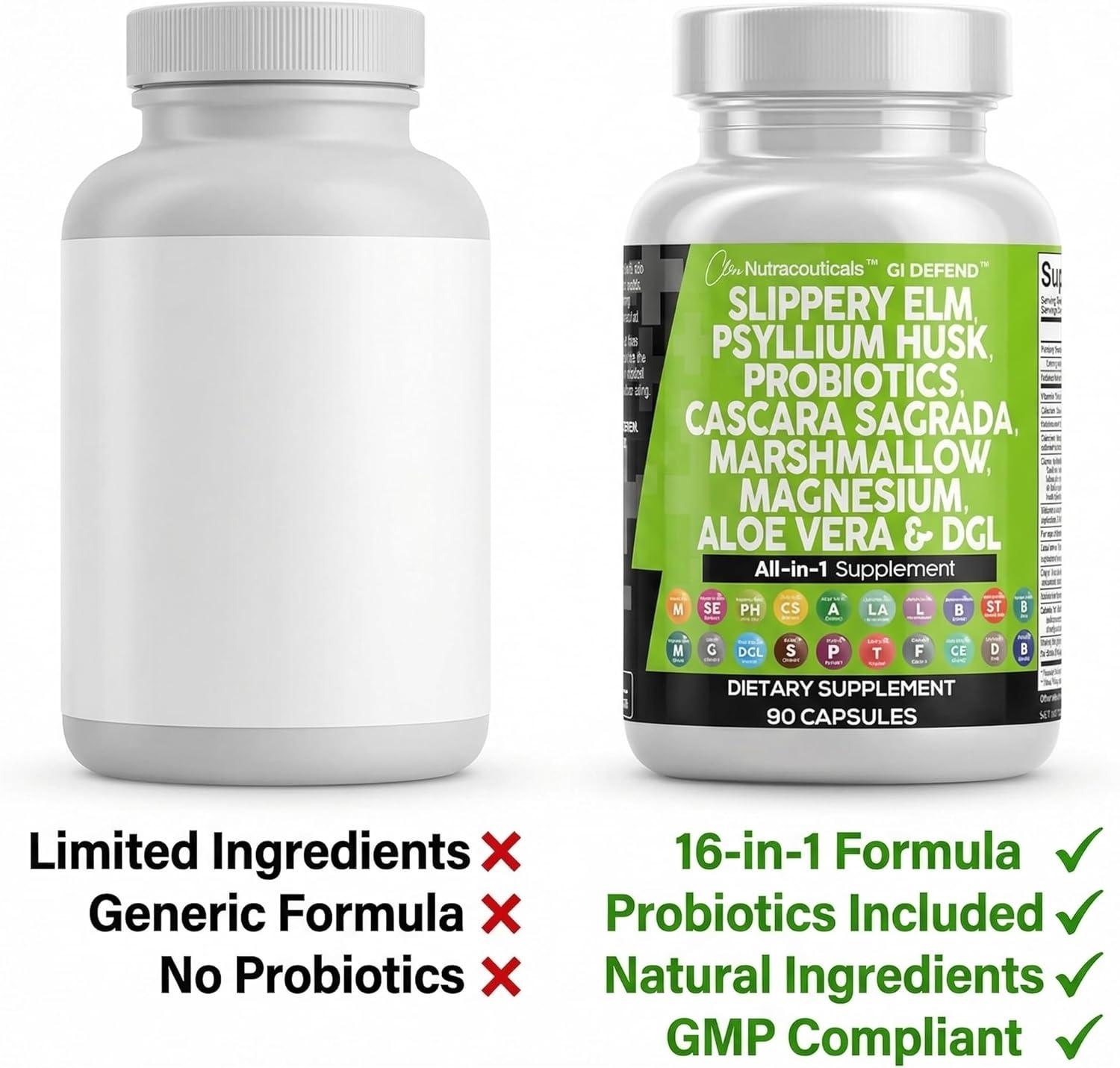 image:imageClean Nutraceuticals Slippery Elm Psyllium Husk Pre Probiotic Digestive Gut Health Supplement with Aloe Vera Cascara Sagrada Marshmallow Root DGL Licorice Senna Extract90 Count Pack of 1