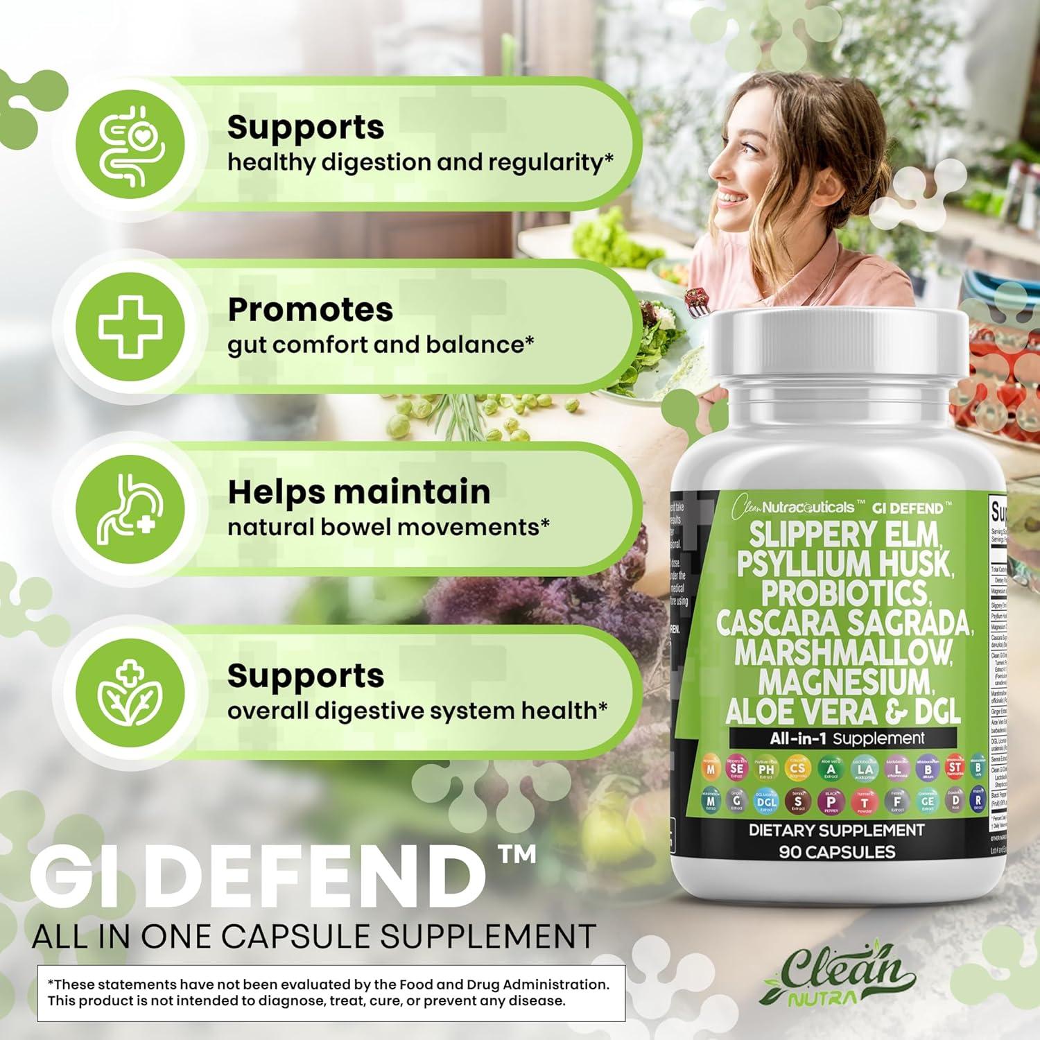 image:imageClean Nutraceuticals Slippery Elm Psyllium Husk Pre Probiotic Digestive Gut Health Supplement with Aloe Vera Cascara Sagrada Marshmallow Root DGL Licorice Senna Extract90 Count Pack of 2