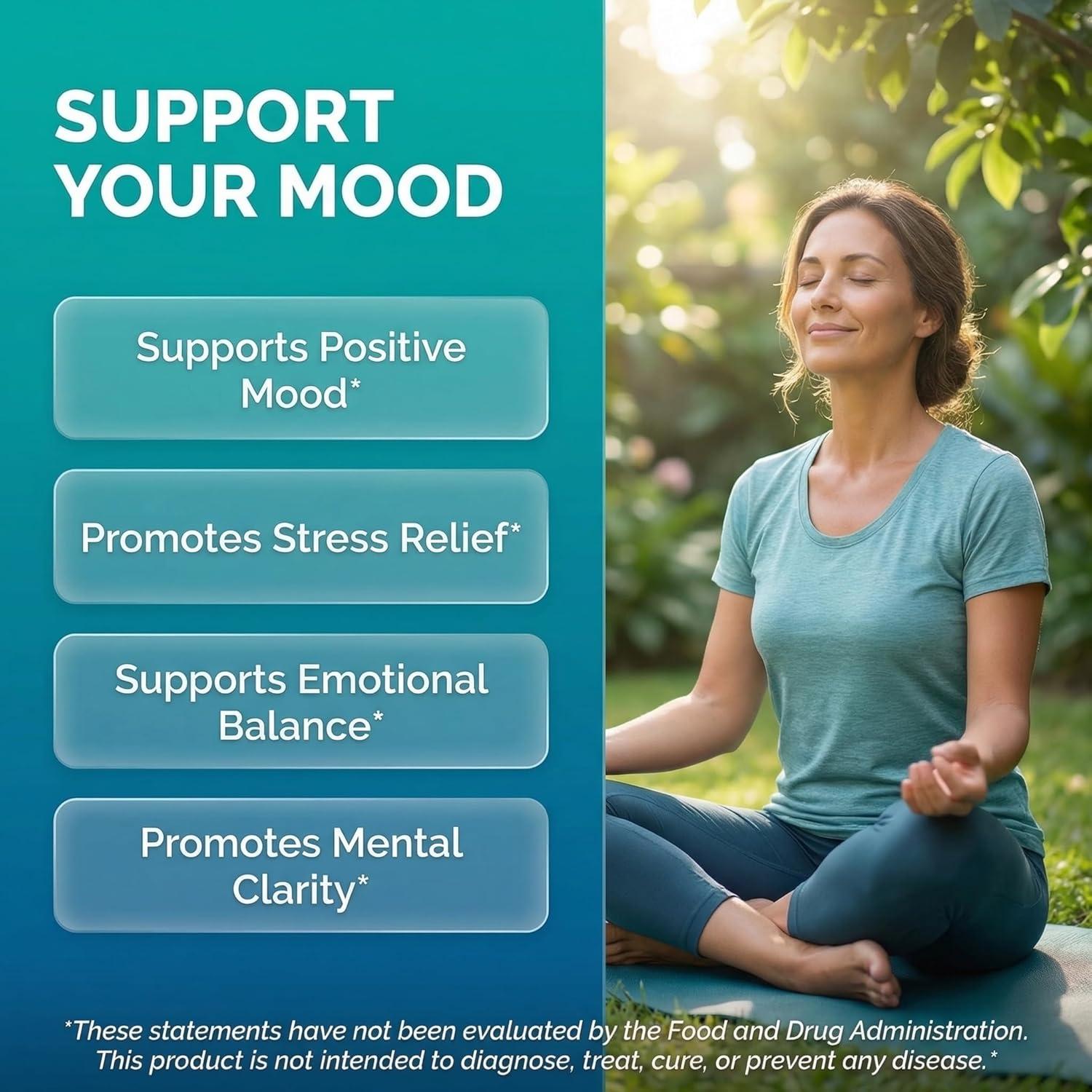 image:imageClean Nutraceuticals St Johns Wort Rhodiola Rosea Holy Basil Ashwagandha Mood Support for Women and Men with Vitamin C amp Black Pepper Extract 90 Caps