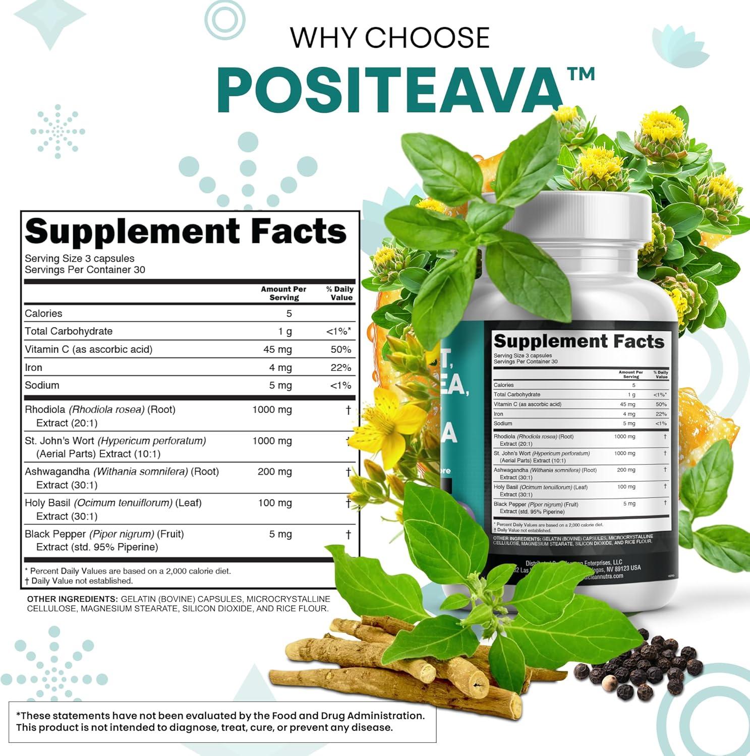 image:imageClean Nutraceuticals St Johns Wort Rhodiola Rosea Holy Basil Ashwagandha Mood Support for Women and Men with Vitamin C amp Black Pepper Extract 90 Caps