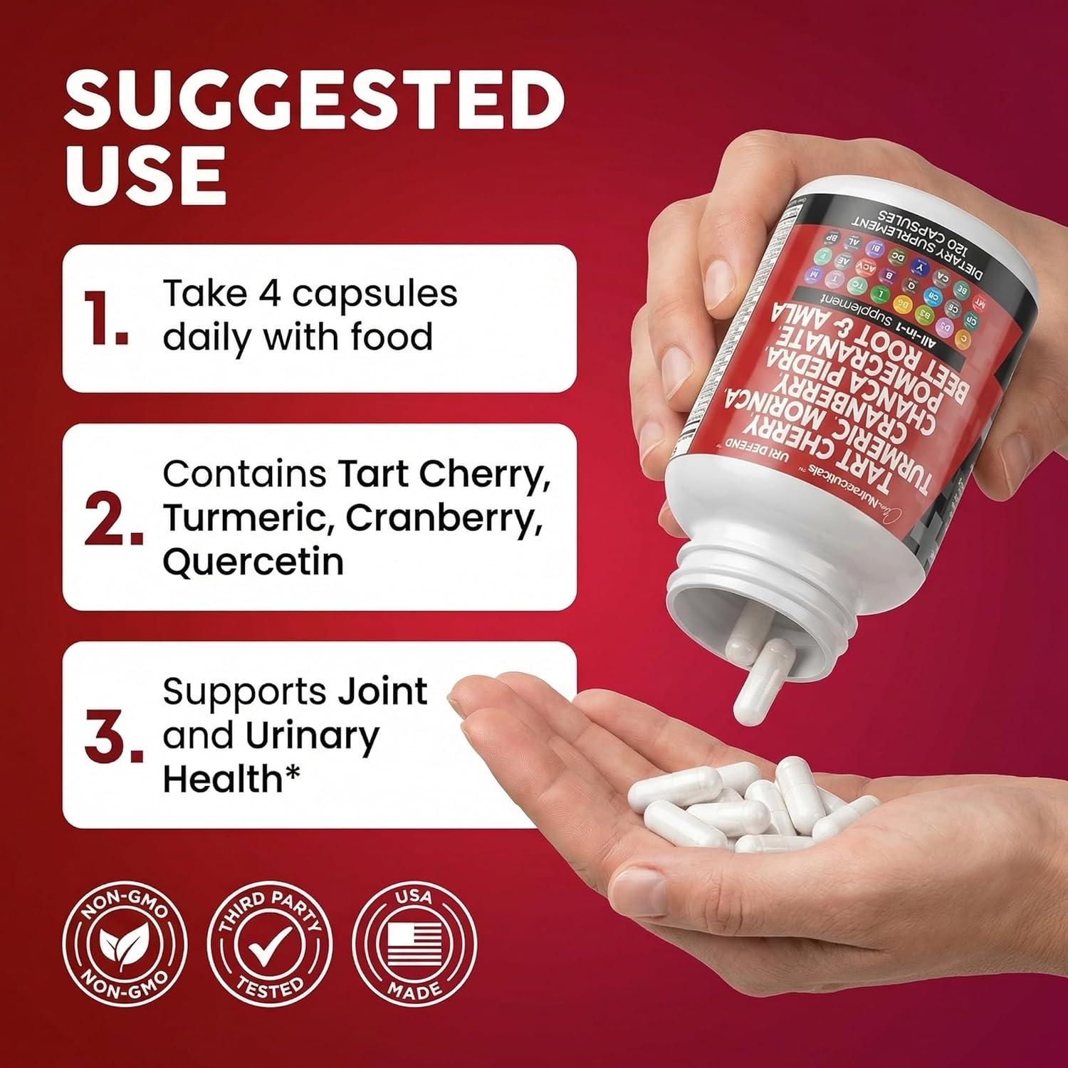 image:imageClean Nutraceuticals Tart Cherry Extract Capsules with Turmeric Moringa Cranberry Chanca Piedra Celery Quercetin ACV Pomegranate L Selenomethionine Uric Levels 120 Ct1