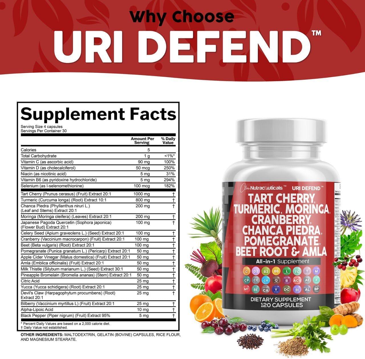 image:imageClean Nutraceuticals Tart Cherry Extract Capsules with Turmeric Moringa Cranberry Chanca Piedra Celery Quercetin ACV Pomegranate L Selenomethionine Uric Levels 120 Ct1