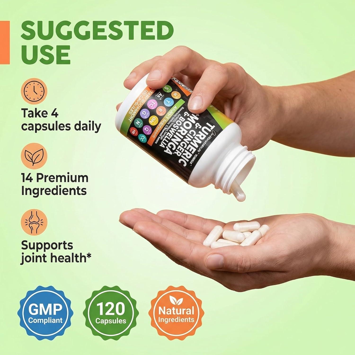 image:imageClean Nutraceuticals Turmeric Moringa Supplement Ginger Boswellia Saffron Supplement for Women and Men with Ceylon Cinnamon Tart Cherry Quercetin Garlic Nettle Holy Basil 1Pack1