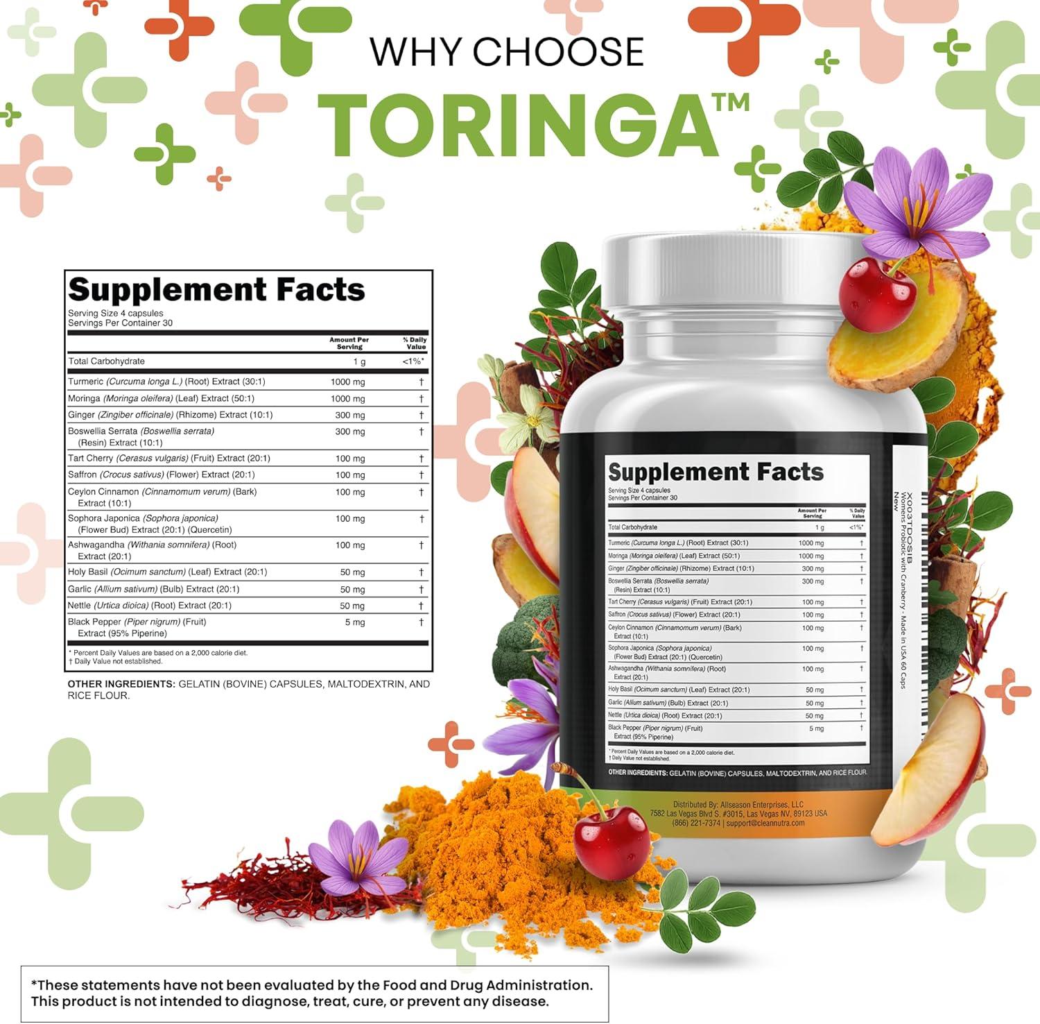 image:imageClean Nutraceuticals Turmeric Moringa Supplement Ginger Boswellia Saffron Supplement for Women and Men with Ceylon Cinnamon Tart Cherry Quercetin Garlic Nettle Holy Basil 1Pack1