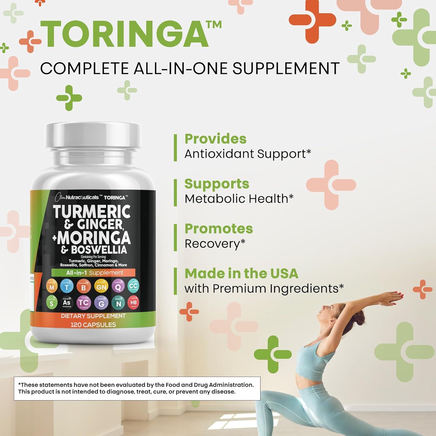 image:imageClean Nutraceuticals Turmeric Moringa Supplement Ginger Boswellia Saffron Supplement for Women and Men with Ceylon Cinnamon Tart Cherry Quercetin Garlic Nettle Holy Basil 1Pack3