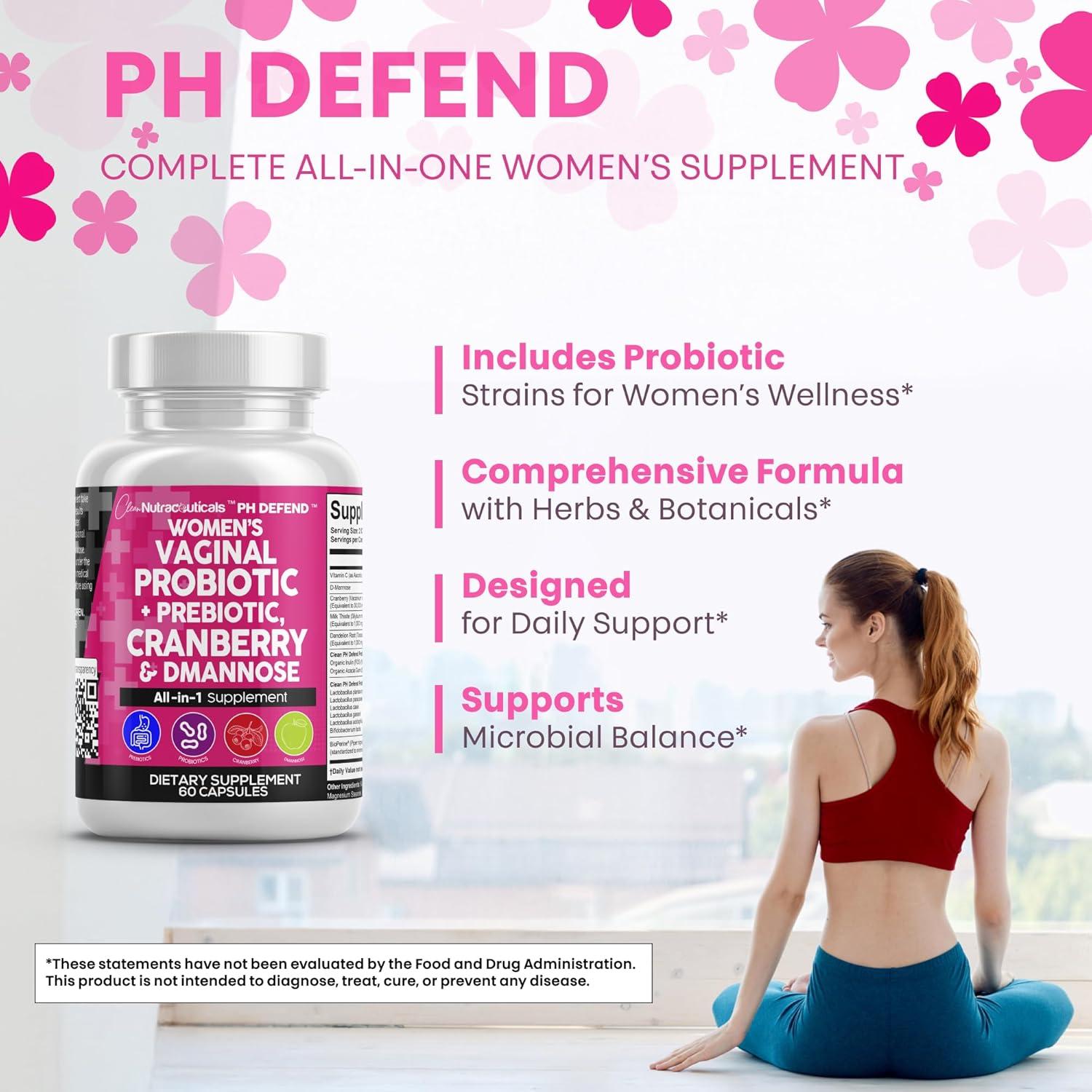 image:imageClean Nutraceuticals Vaginal Probiotics for Women with Cranberry DMannose Prebiotics pH Balance Support Feminine Health Urinary Tract Cleanse Capsule Alternative to Gummies 60 Count2